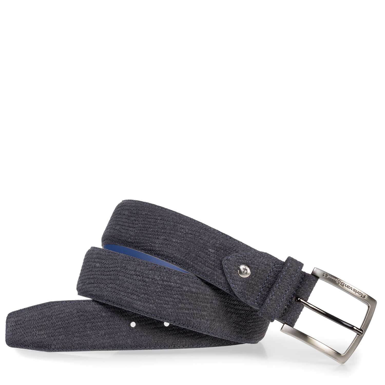 75202/38 - Dark blue suede leather belt with print 75202/38 - Dark blue suede leather belt with print