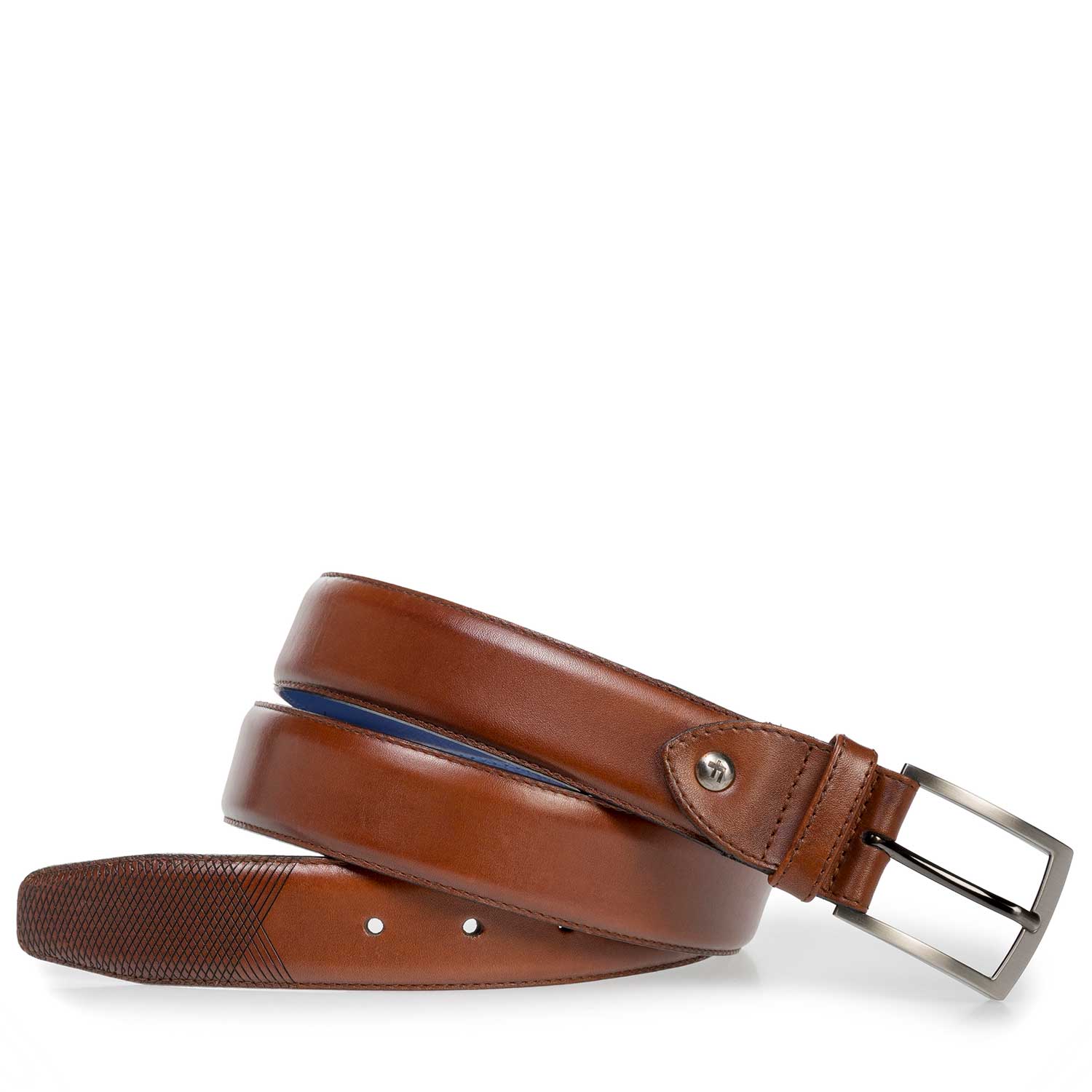 75211/00 - Cognac-coloured leather belt with laser print 75211/00 - Cognac-coloured leather belt with laser print