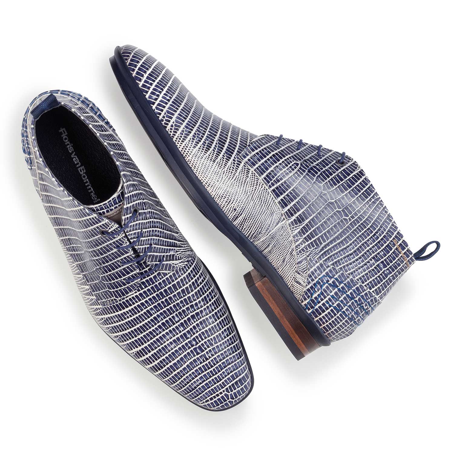 10960/12 - Blue leather lace boot finished with a lizard print 10960/12 - Blue leather lace boot finished with a lizard print