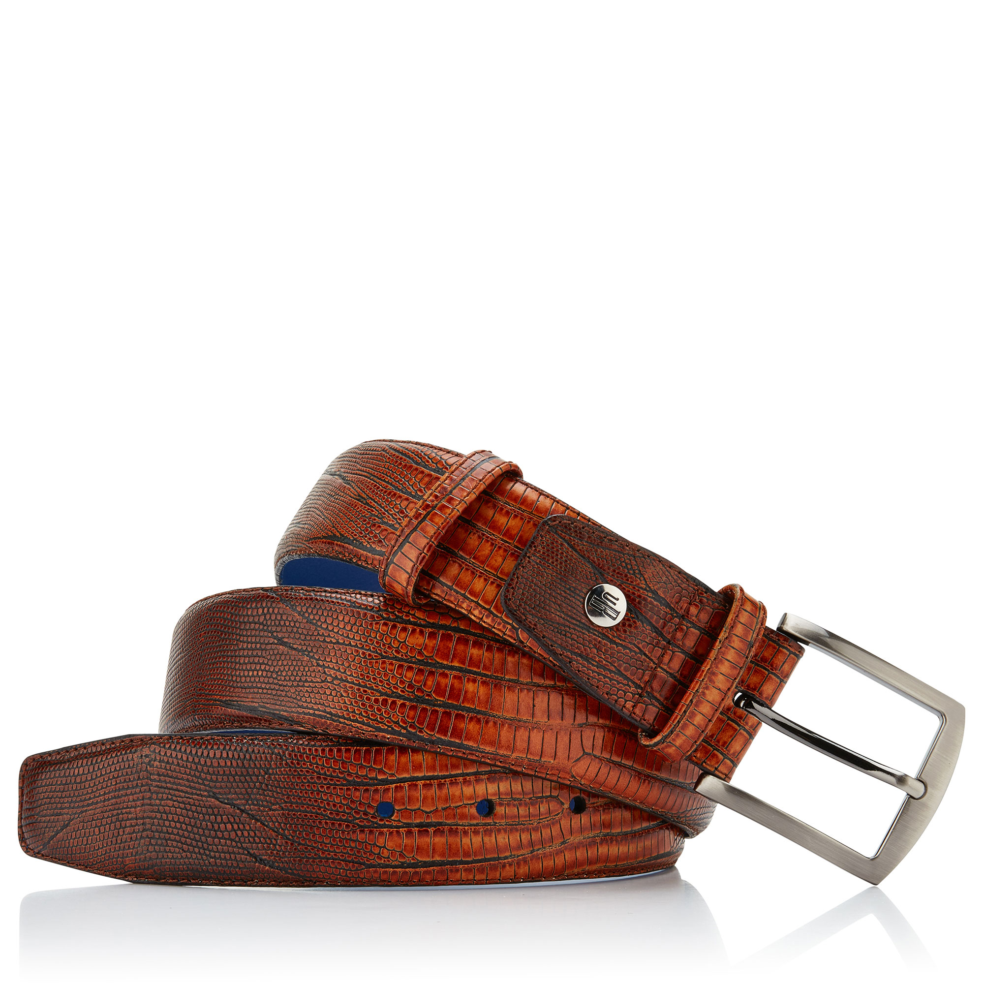 75138/10 - Floris van Bommel cognac lizard print men’s belt 75138/10 - Floris van Bommel cognac lizard print men’s belt