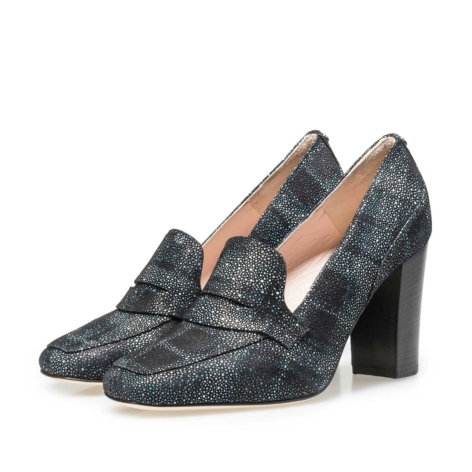 85505/03 - Leather high heels with blue-black check pattern 85505/03 - Leather high heels with blue-black check pattern