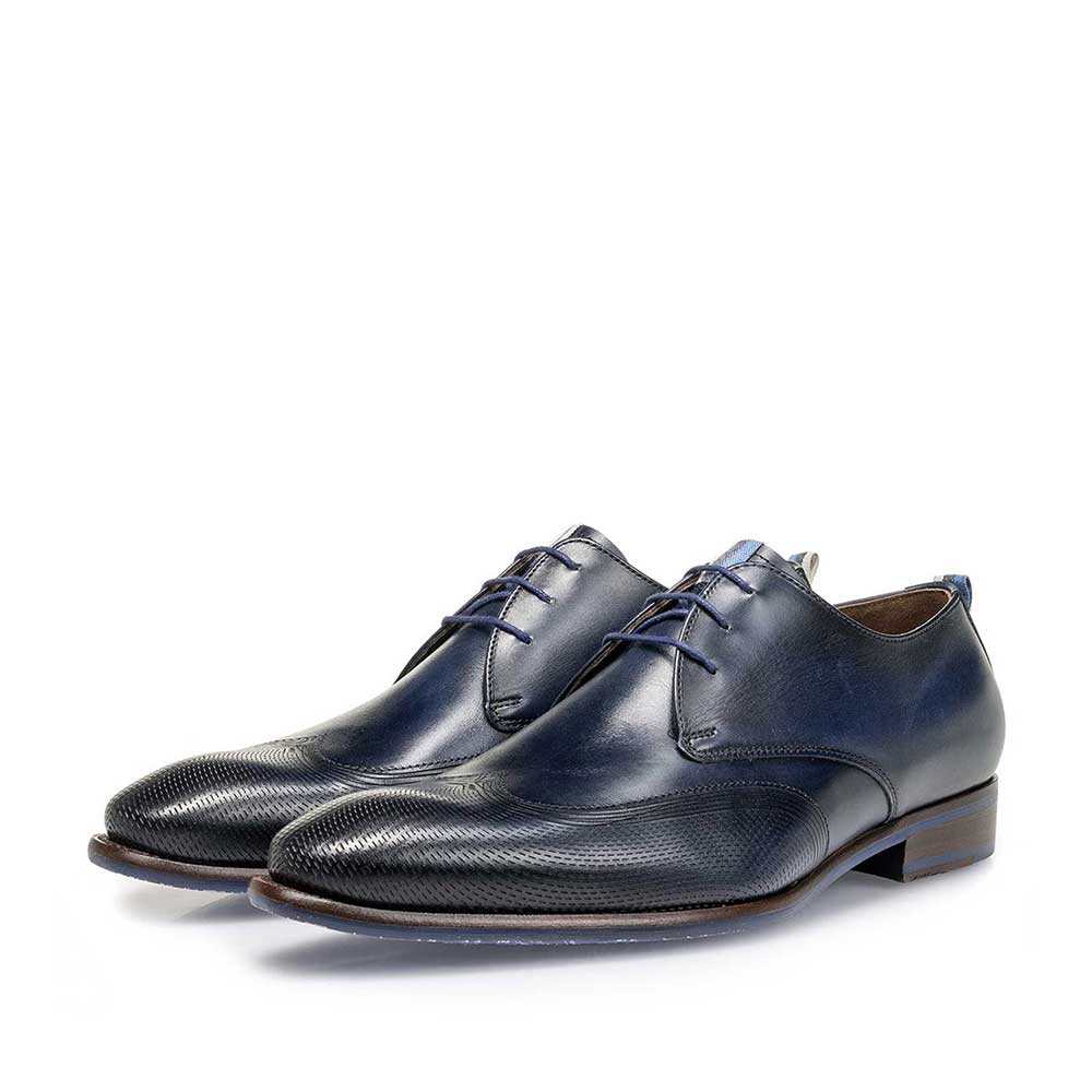 18082/01 - Dark blue calf leather lace shoe with a laser-cut pattern 18082/01 - Dark blue calf leather lace shoe with a laser-cut pattern