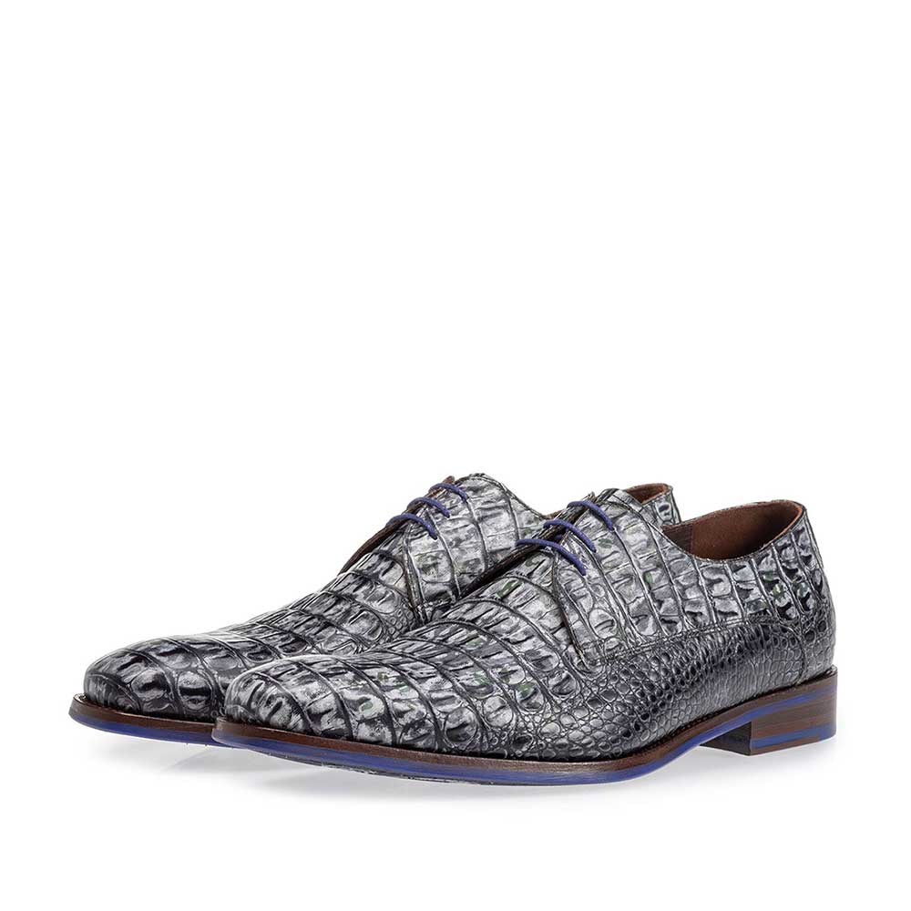 18259/04 - Lace shoe croco print grey 18259/04 - Lace shoe croco print grey