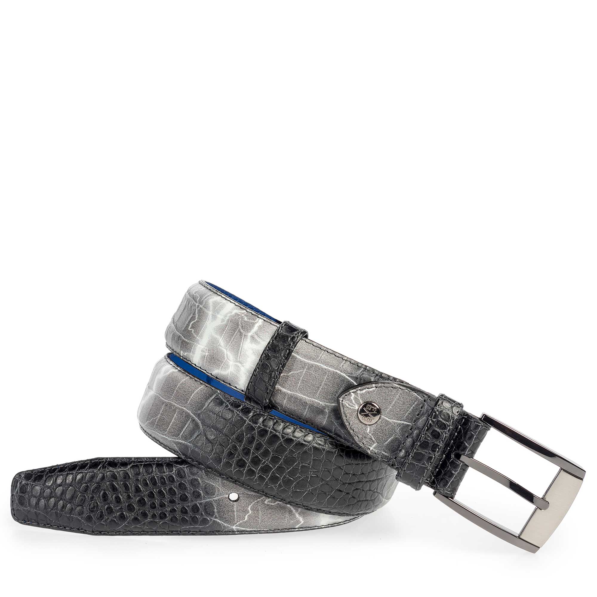 75180/23 - Premium grey leather belt with flash print 75180/23 - Premium grey leather belt with flash print