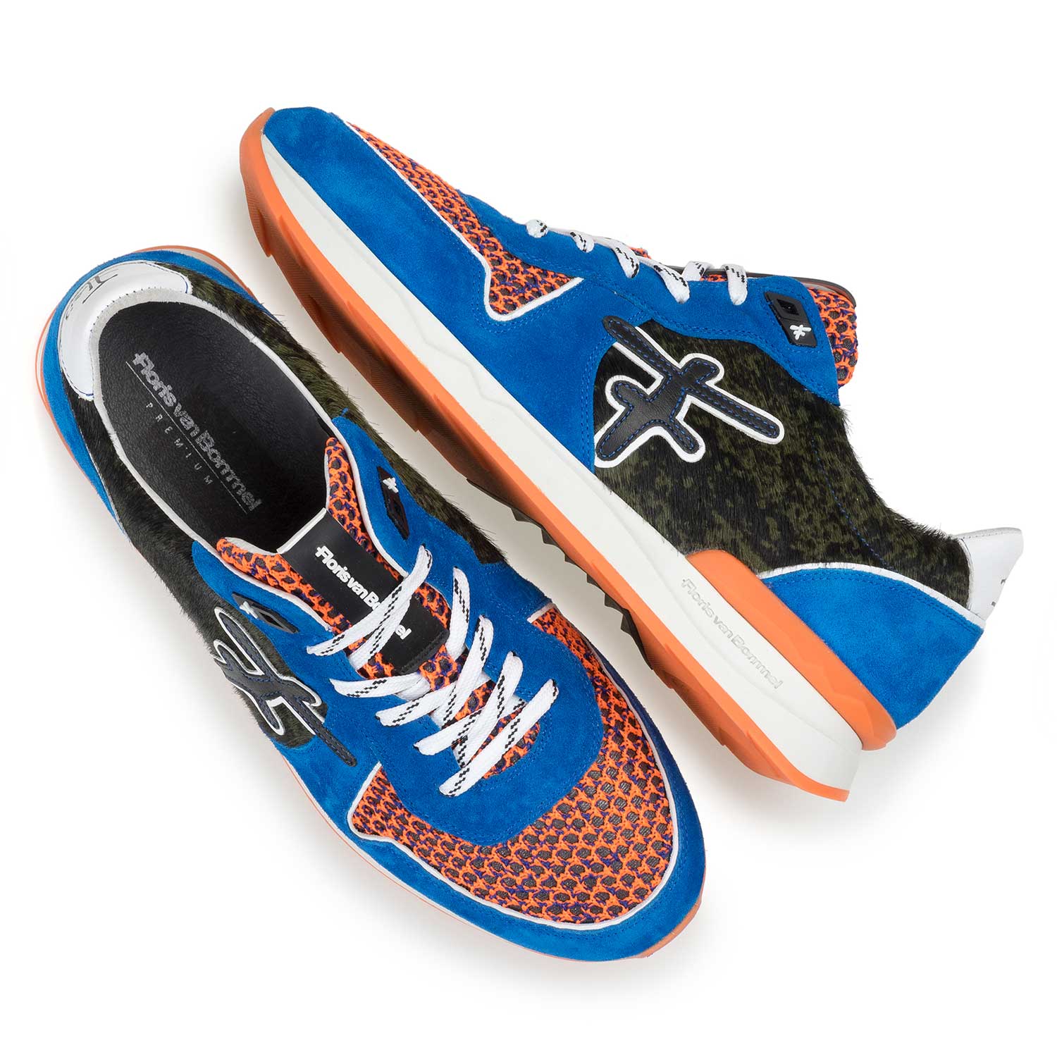 16241/01 - Blue premium suede leather sneaker with color accents 16241/01 - Blue premium suede leather sneaker with color accents