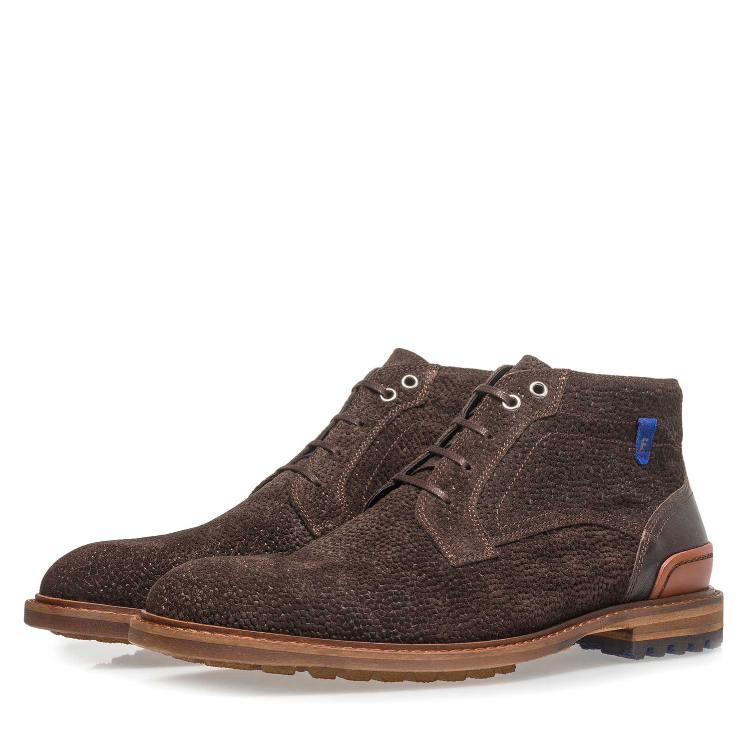 20228/29 - Dark brown printed suede leather lace boot 20228/29 - Dark brown printed suede leather lace boot