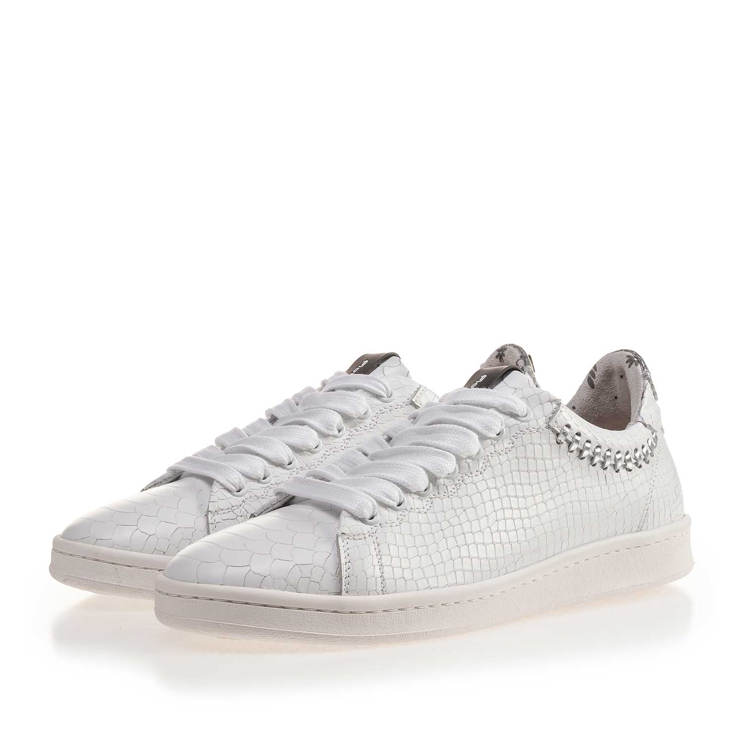 85251/00 - White leather sneaker with snake print 85251/00 - White leather sneaker with snake print