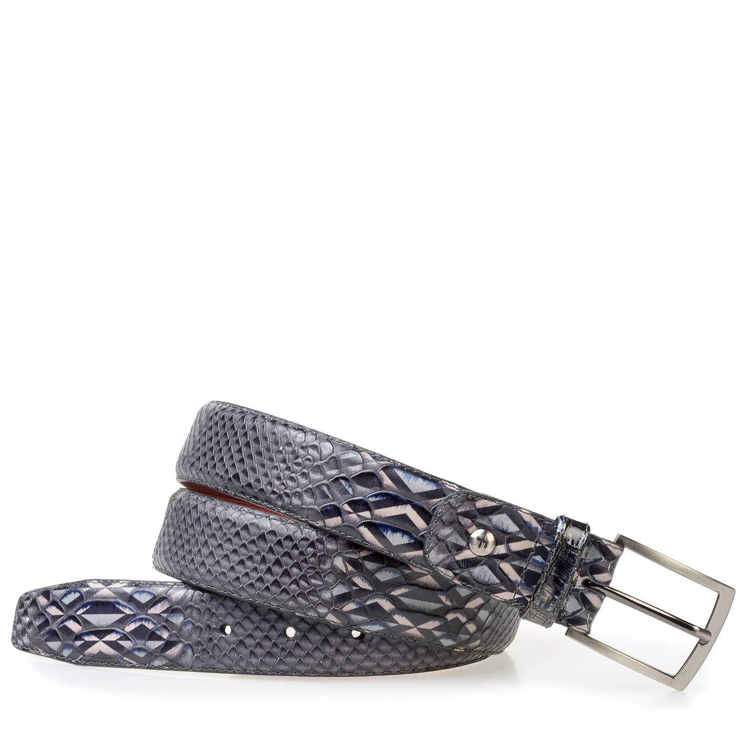 75188/25 - Grey calf leather belt with a snake print 75188/25 - Grey calf leather belt with a snake print