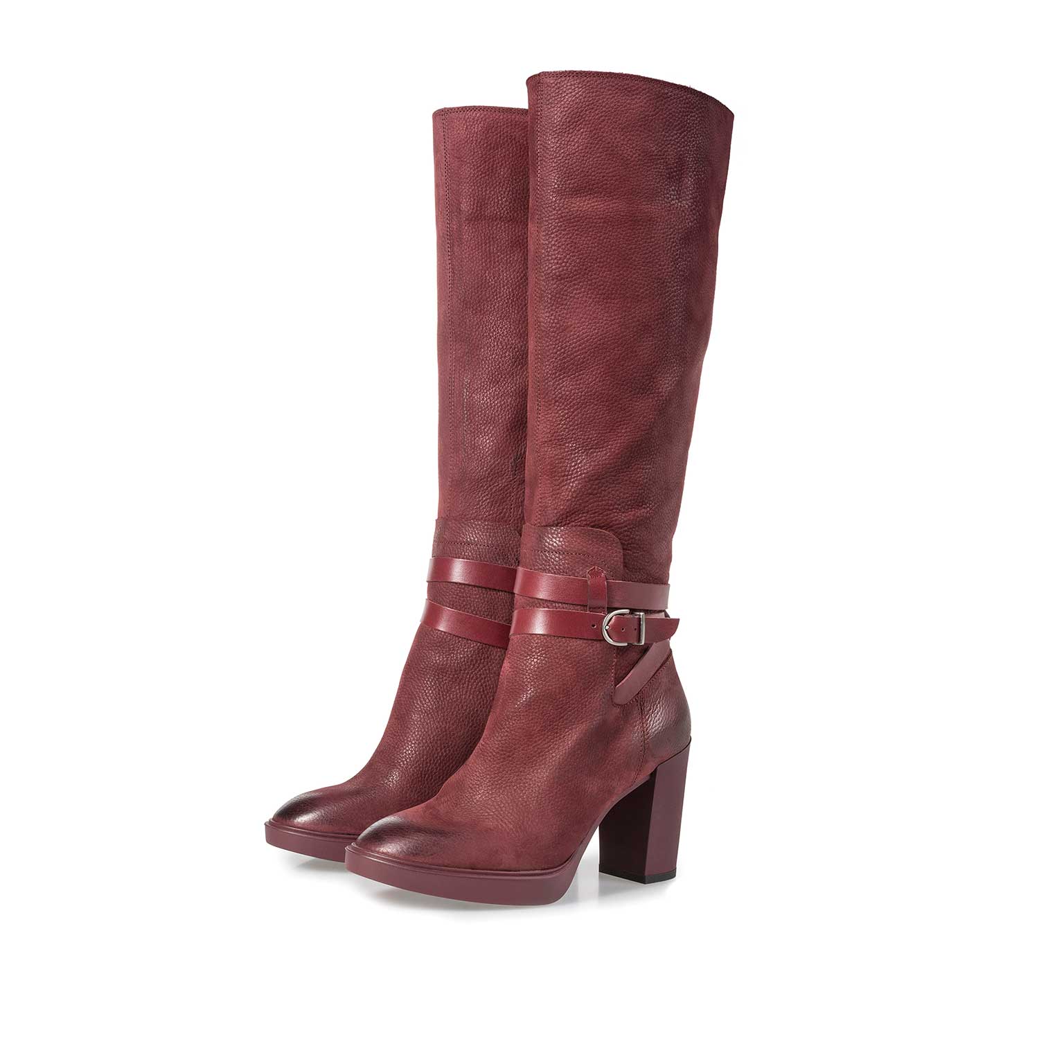 85713/00 - Burgundy red nubuck leather high boots with a print 85713/00 - Burgundy red nubuck leather high boots with a print