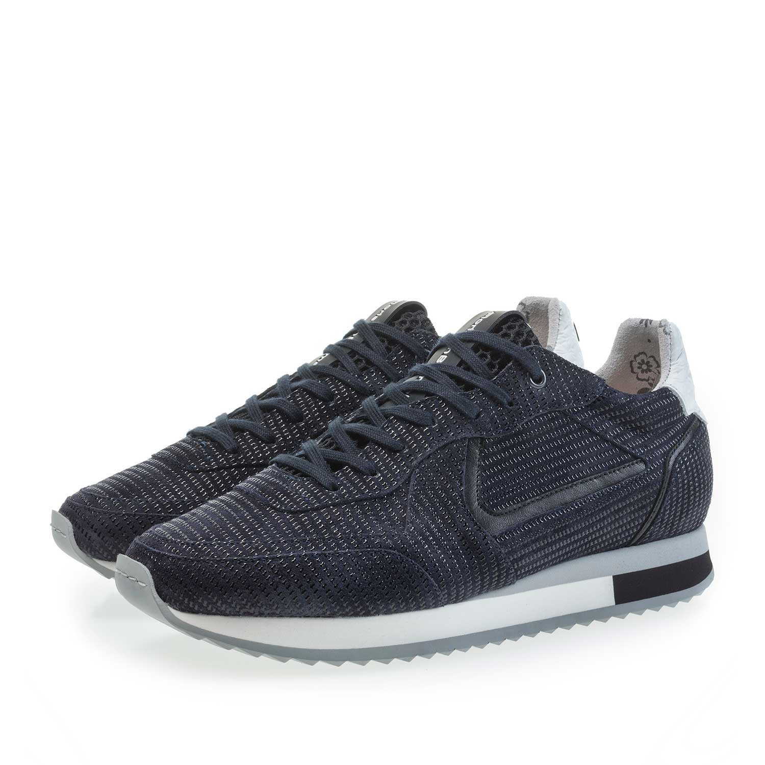 85232/02 - Dark blue calf's suede leather sneaker with printed motif 85232/02 - Dark blue calf's suede leather sneaker with printed motif