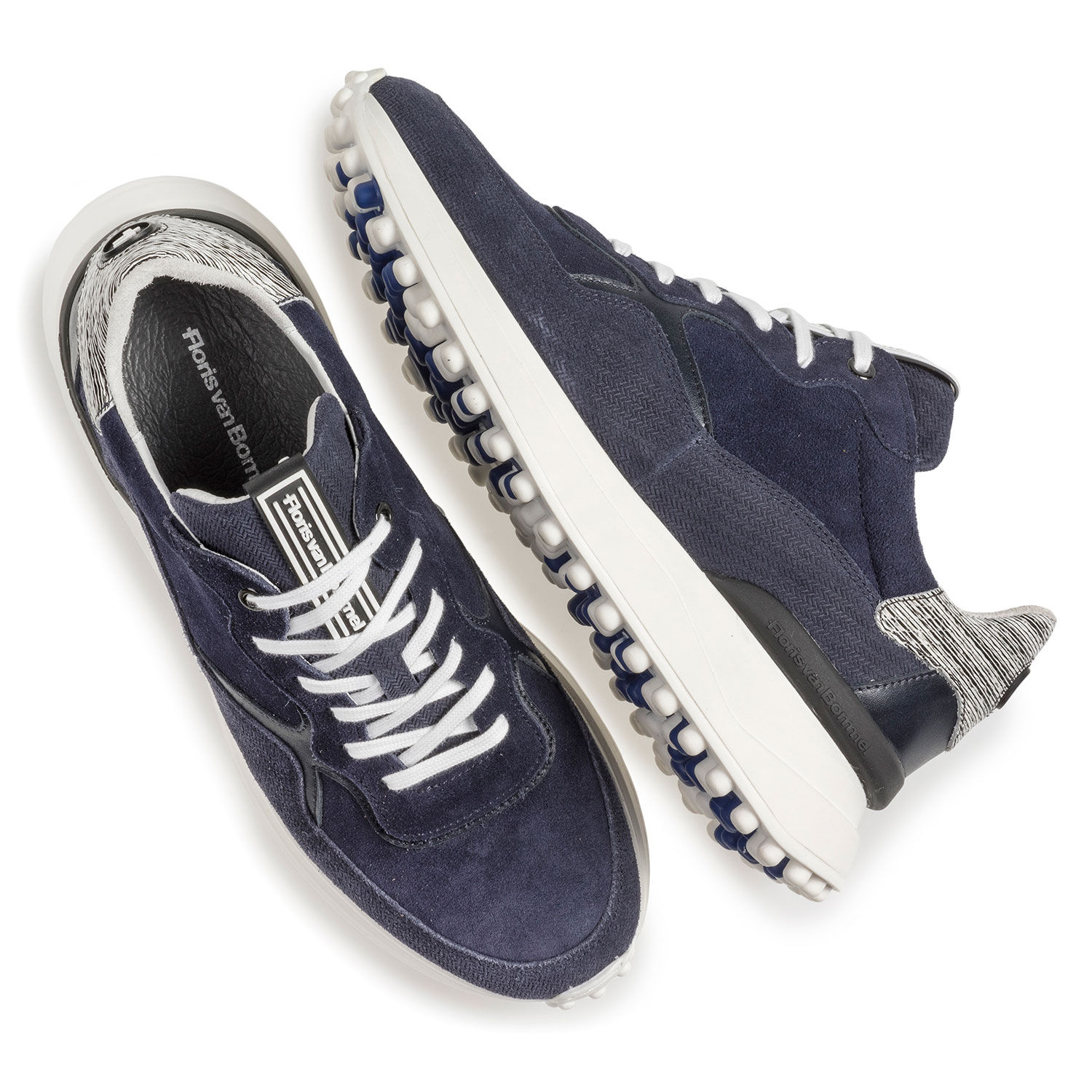 16301/15 - Blue suede leather sneaker with print 16301/15 - Blue suede leather sneaker with print