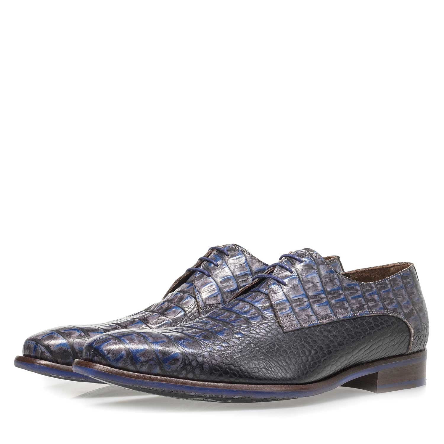 18159/03 - Blue leather lace shoe with croco print 18159/03 - Blue leather lace shoe with croco print