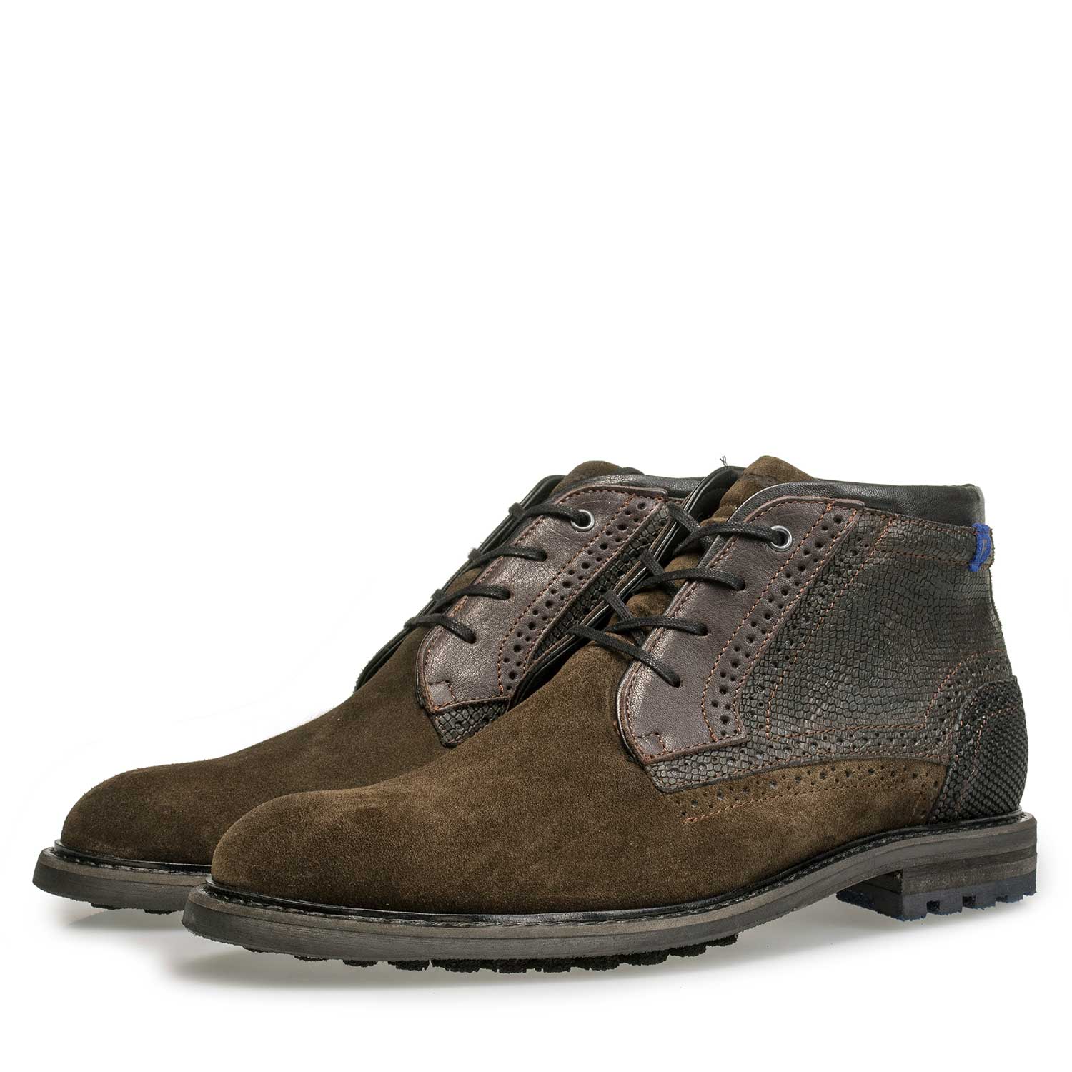 10978/14 - Olive green calf suede leather lace boot 10978/14 - Olive green calf suede leather lace boot