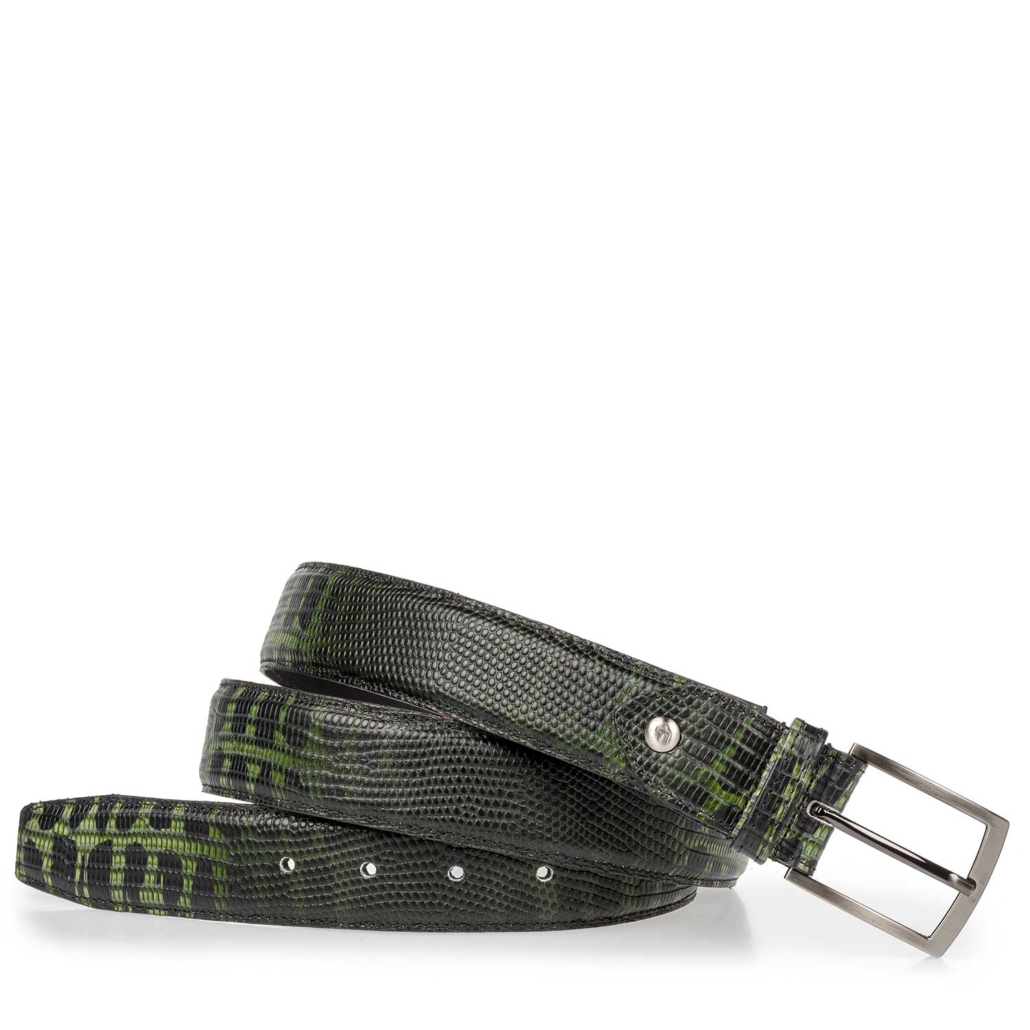 75190/30 - Belt made of green calf’s leather with a lizard relief pattern 75190/30 - Belt made of green calf’s leather with a lizard relief pattern