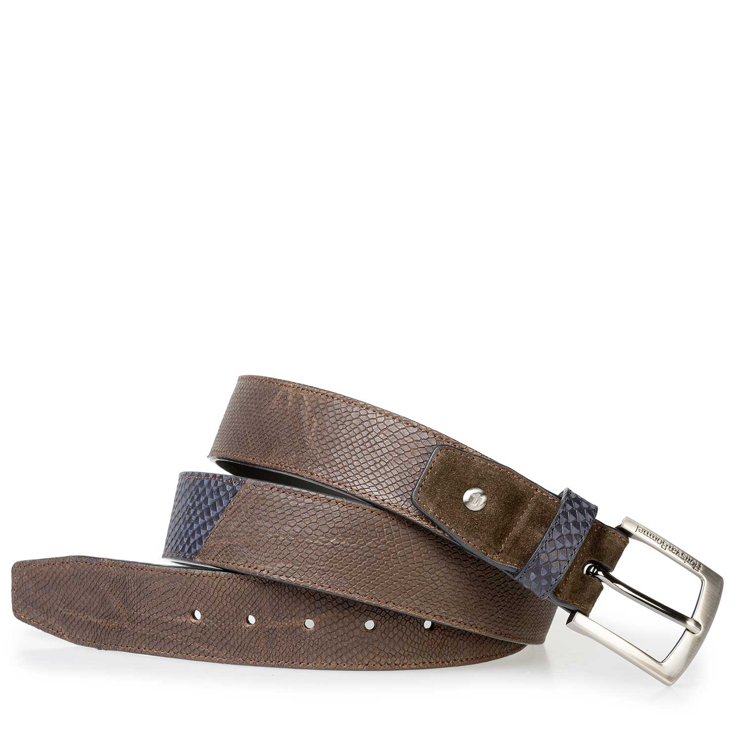 Nubuck leather belt with structural pattern – brown – 75161/18|Floris ...