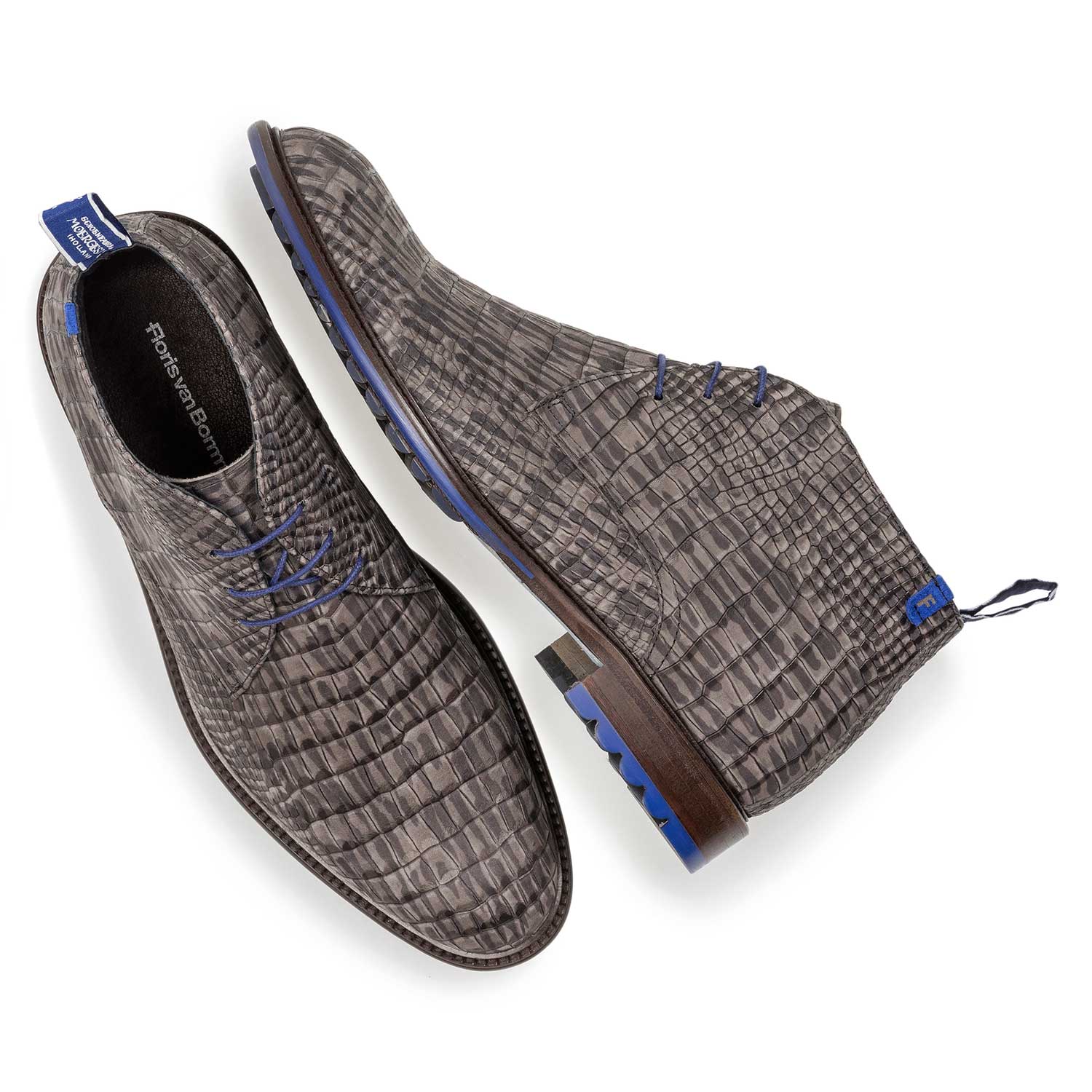 10203/23 - Dark grey nubuck leather lace shoe with croco print 10203/23 - Dark grey nubuck leather lace shoe with croco print
