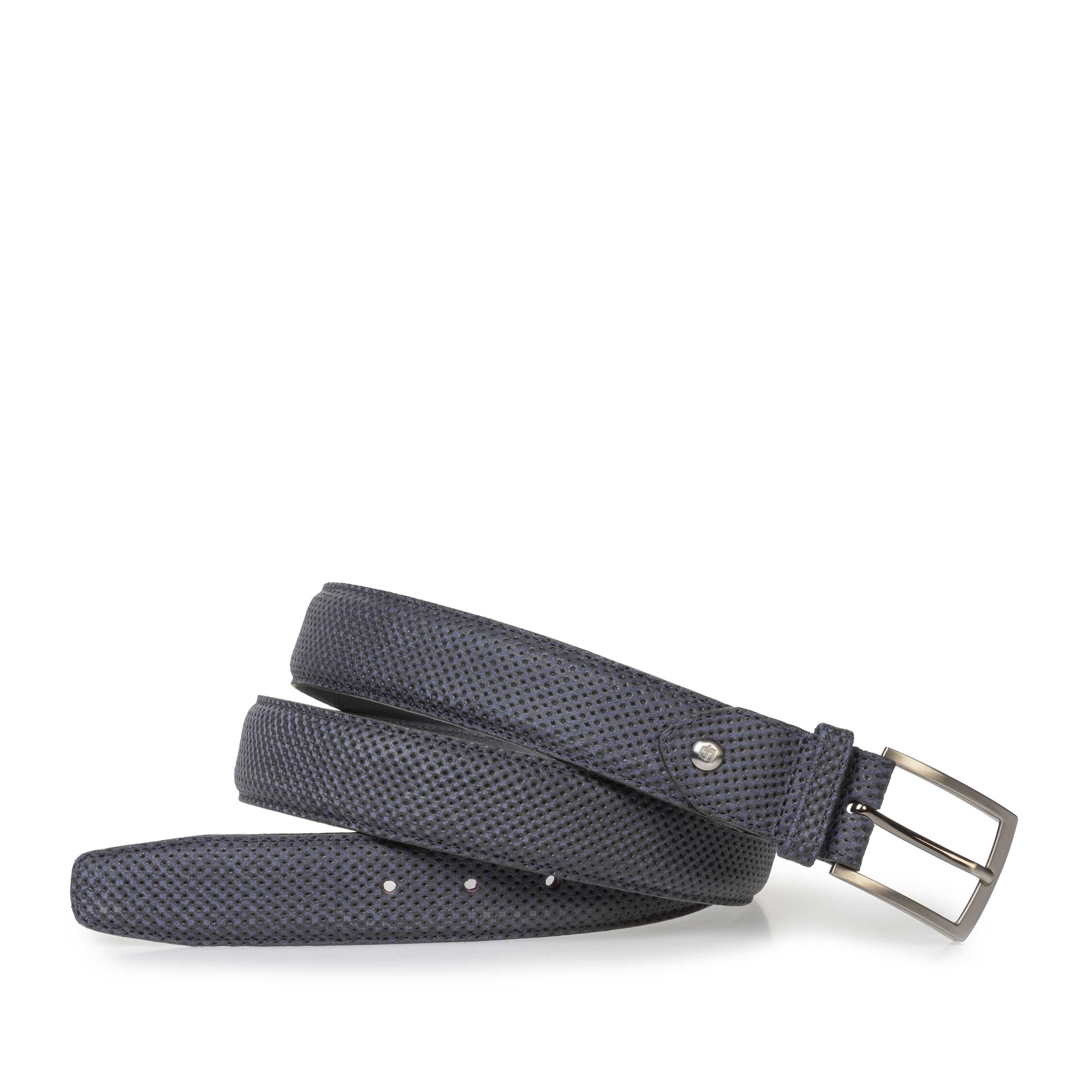 75201/76 - Dark blue suede leather belt with print 75201/76 - Dark blue suede leather belt with print