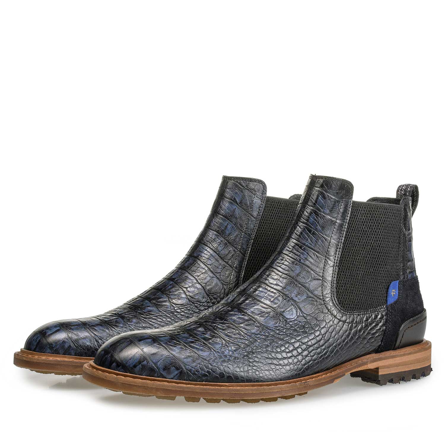 10230/13 - Blue leather Chelsea boot with croco print 10230/13 - Blue leather Chelsea boot with croco print
