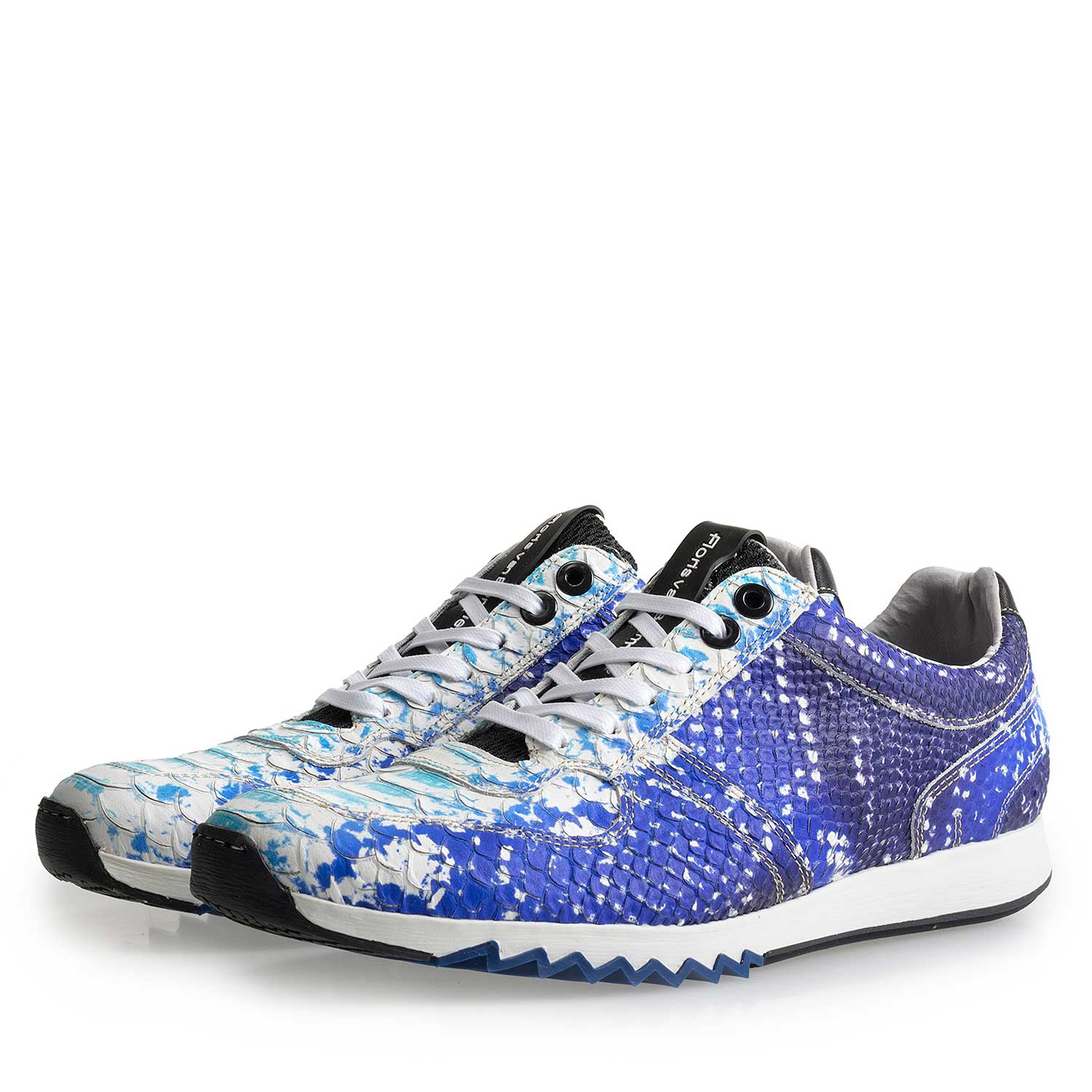 16227/11 - Blue leather sneaker with snake print 16227/11 - Blue leather sneaker with snake print
