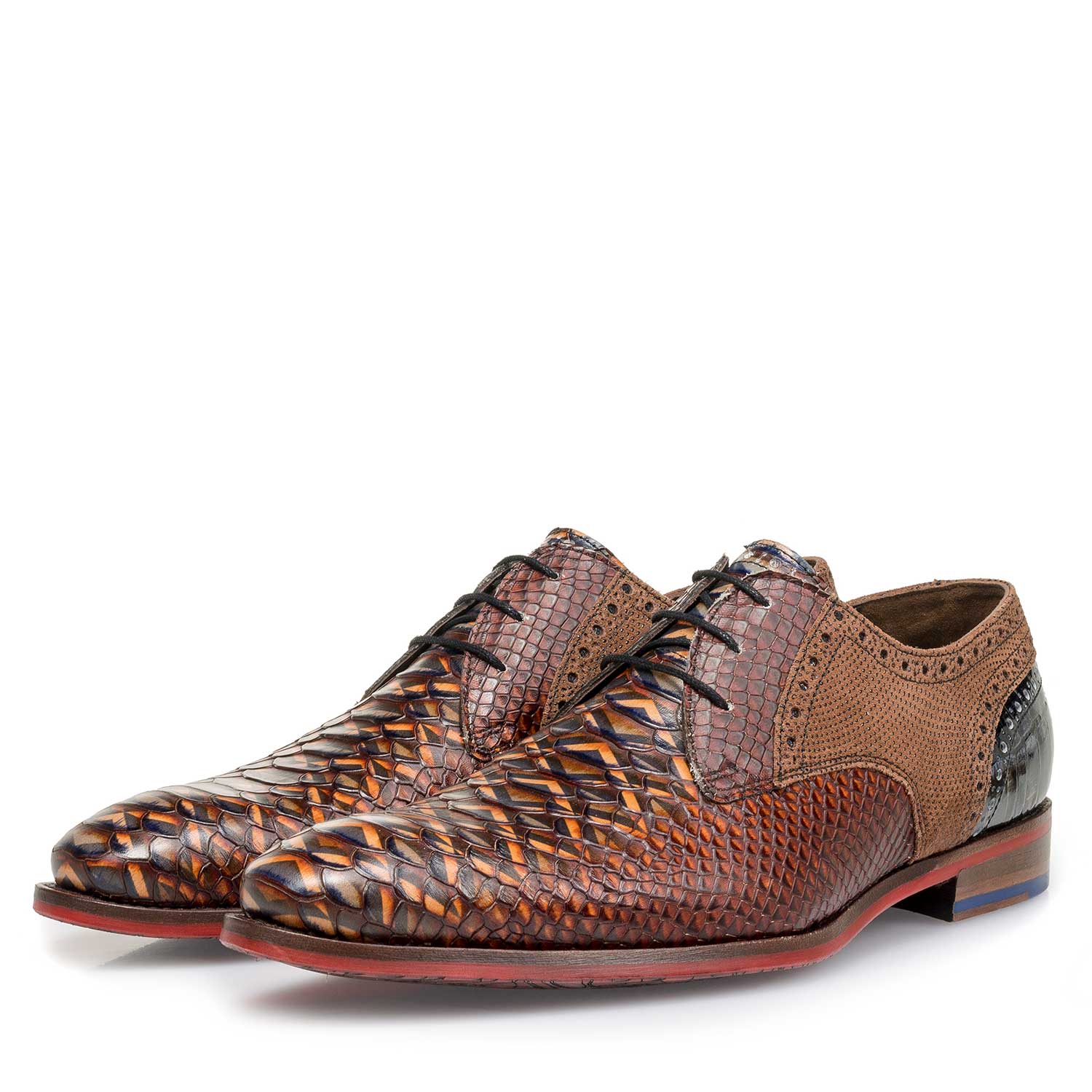 18106/02 - Cognac-coloured snake print leather lace shoe 18106/02 - Cognac-coloured snake print leather lace shoe