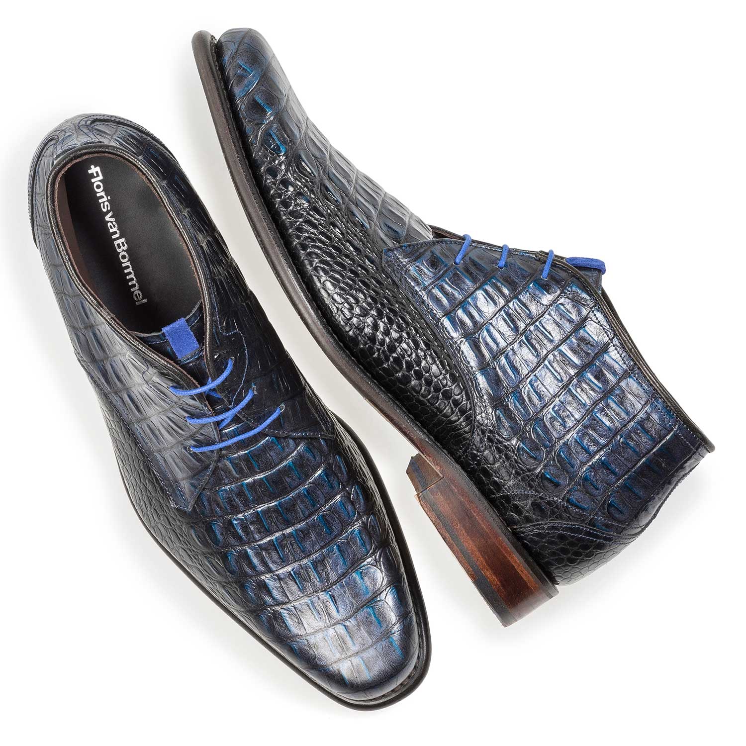 10634/07 - Blue leather lace boot with croco print 10634/07 - Blue leather lace boot with croco print