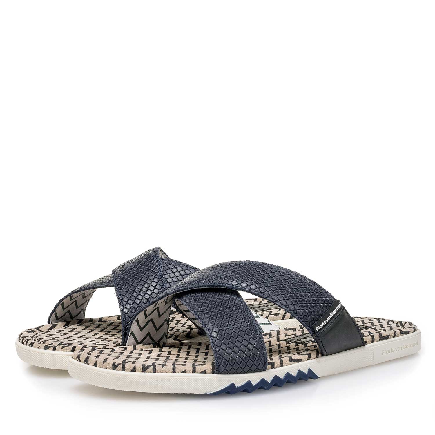 20200/00 - Blue printed leather slipper 20200/00 - Blue printed leather slipper