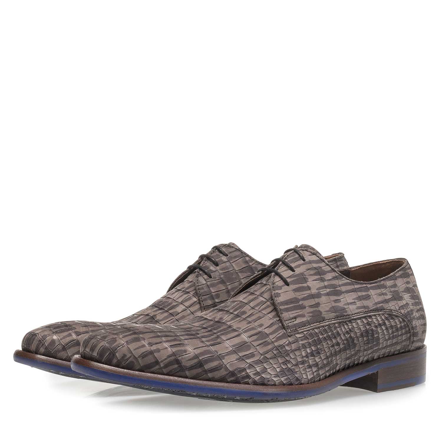18159/12 - Grey nubuck leather lace shoe with croco print 18159/12 - Grey nubuck leather lace shoe with croco print