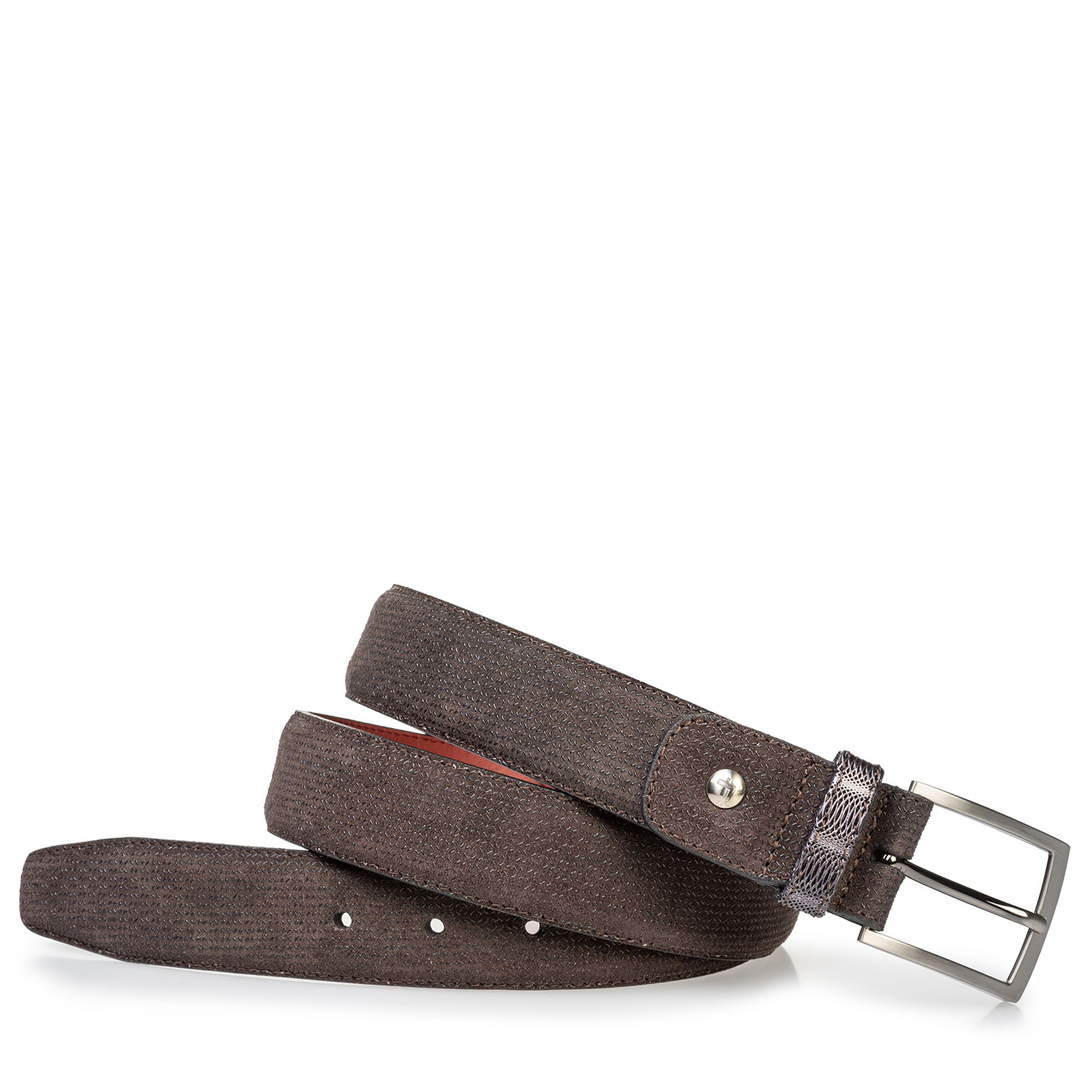 75188/75 - Suede leather belt dark brown with print 75188/75 - Suede leather belt dark brown with print