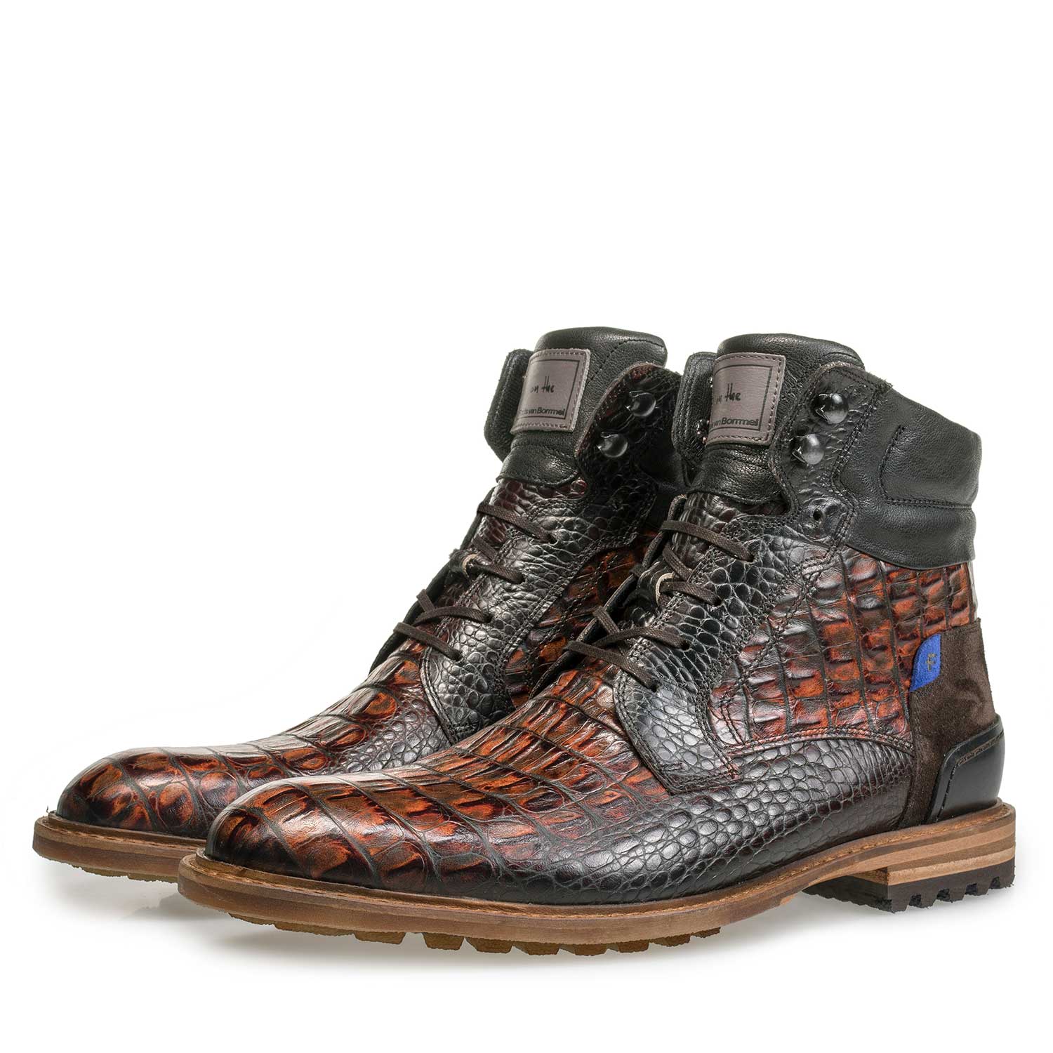 10234/12 - Brown calf leather lace boot with croco print 10234/12 - Brown calf leather lace boot with croco print