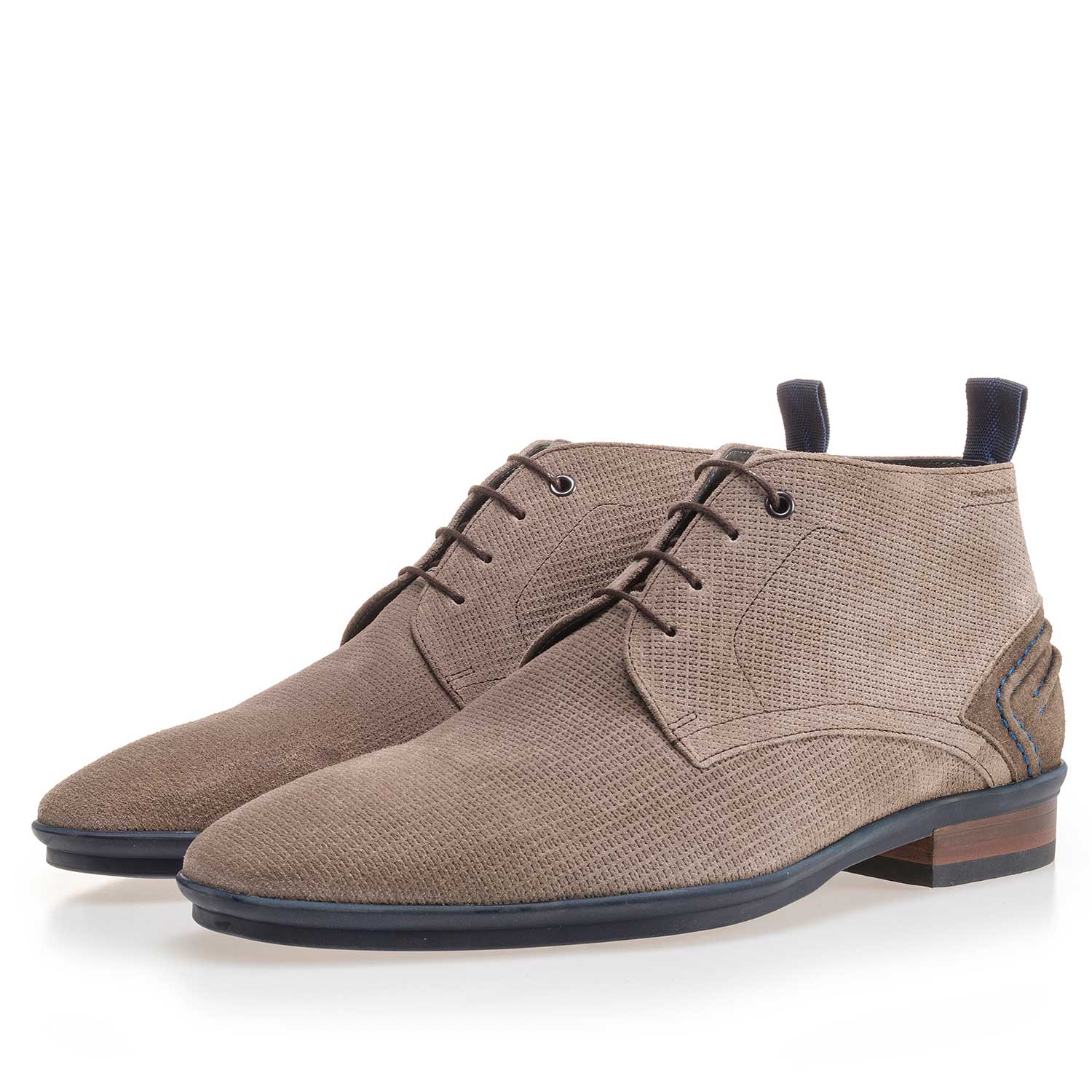 10960/16 - Taupe-coloured, suede leather lace boot with pattern 10960/16 - Taupe-coloured, suede leather lace boot with pattern