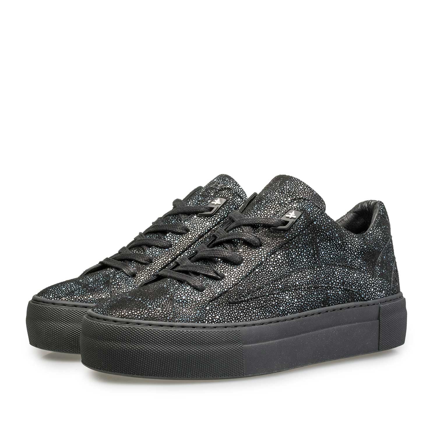 85252/03 - Leather sneaker with black/blue check pattern 85252/03 - Leather sneaker with black/blue check pattern