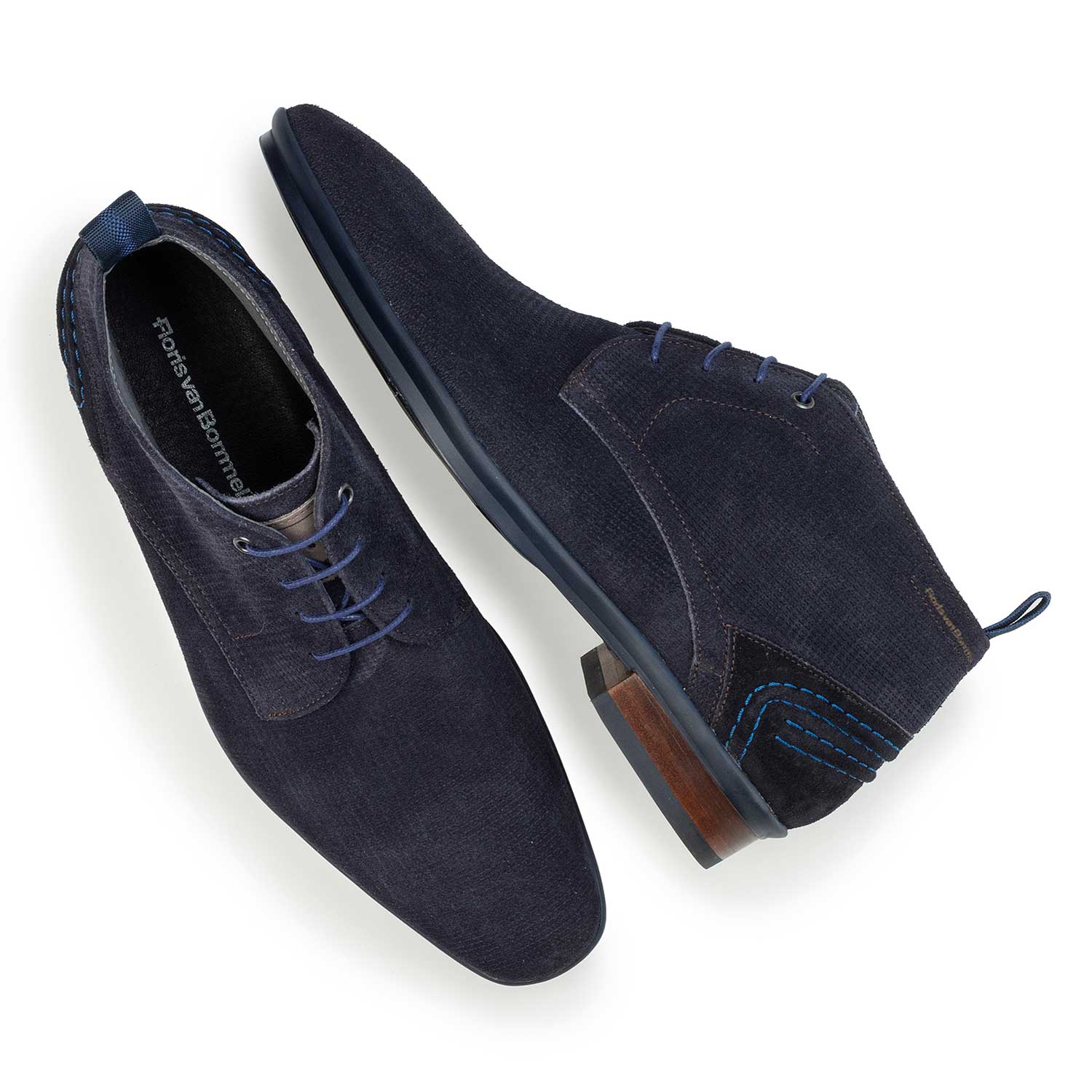 10960/14 - Blue suede leather lace boot with pattern 10960/14 - Blue suede leather lace boot with pattern