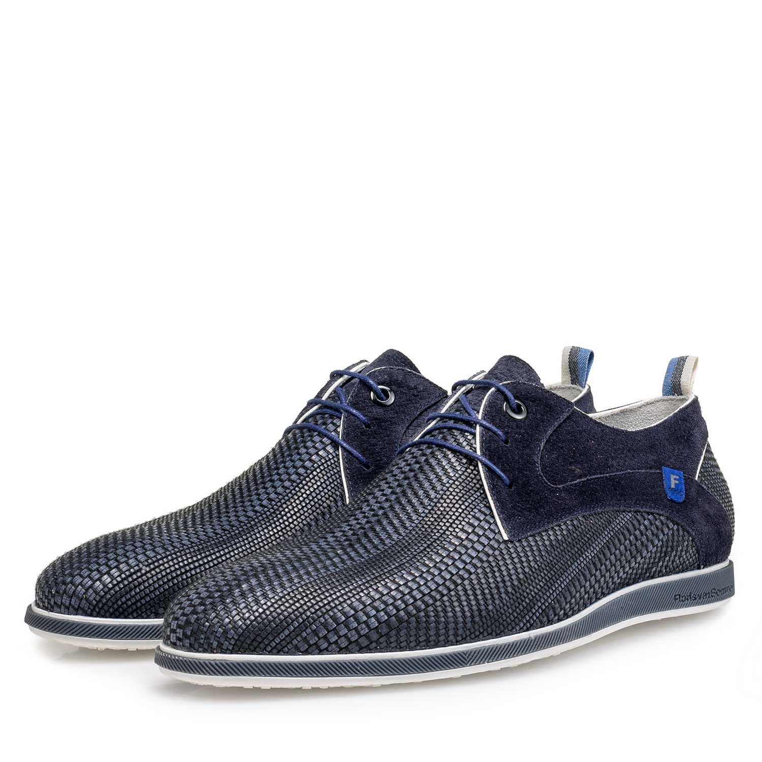 18201/04 - Blue braided leather lace shoe 18201/04 - Blue braided leather lace shoe