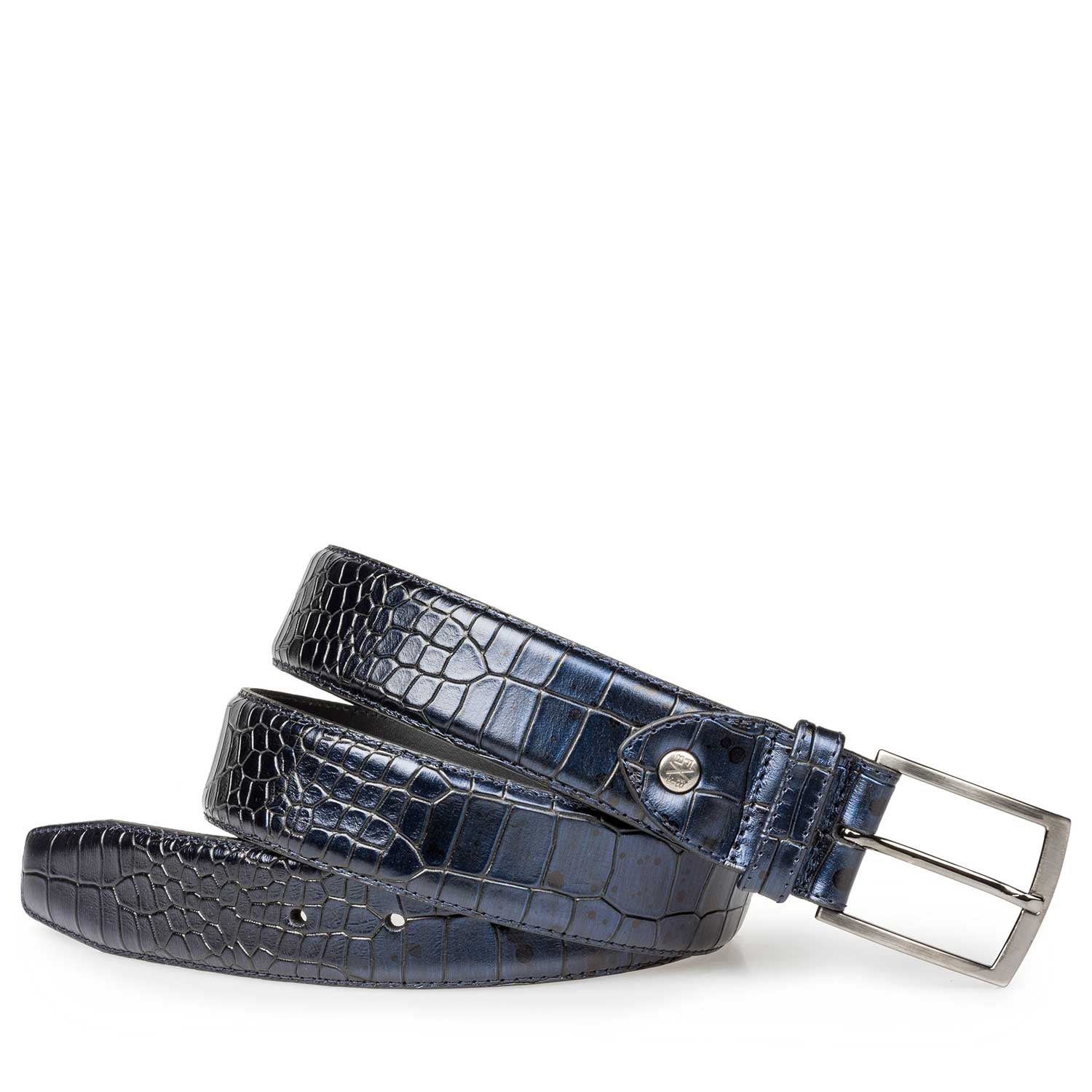 75190/11 - Blue calf’s leather belt with croco print 75190/11 - Blue calf’s leather belt with croco print