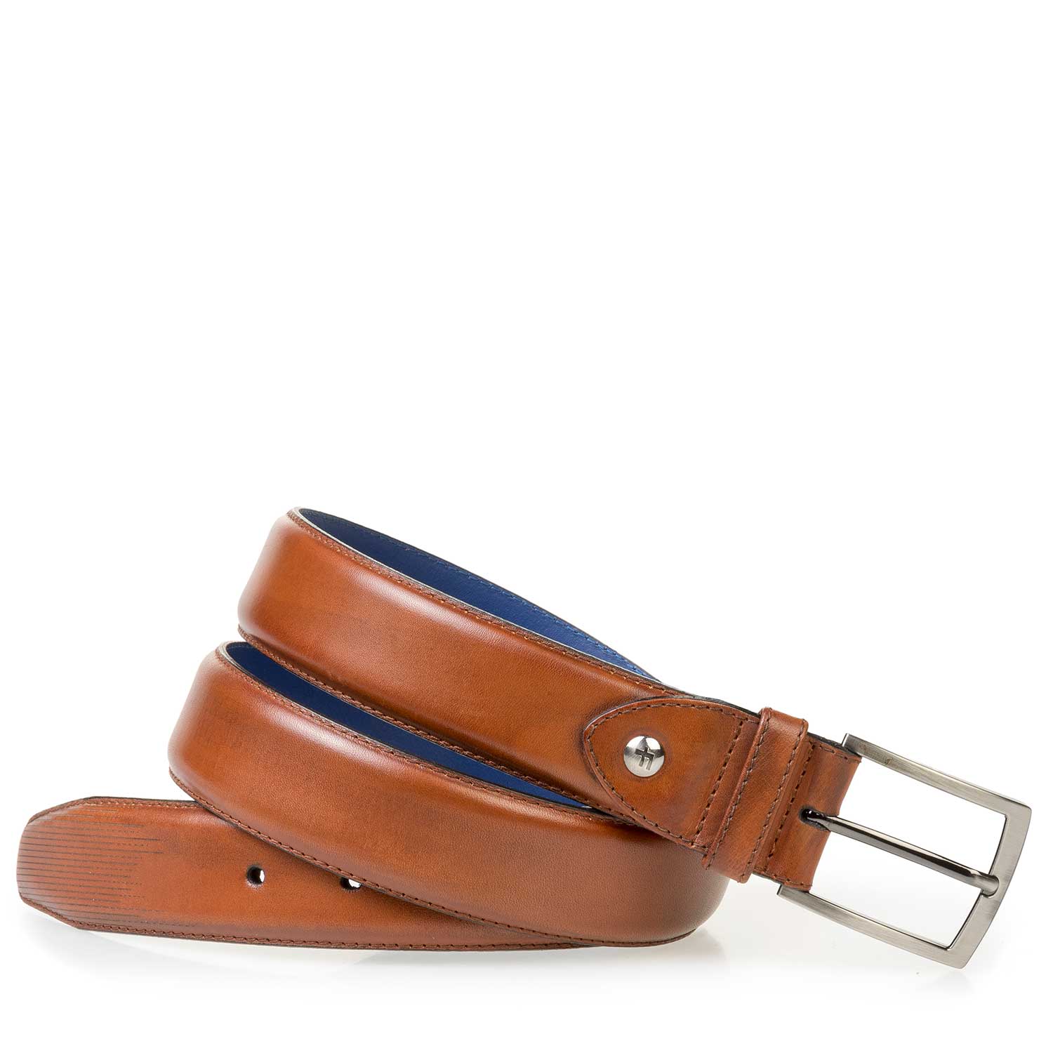 75196/00 - Cognac-coloured calf leather belt with fine lines 75196/00 - Cognac-coloured calf leather belt with fine lines