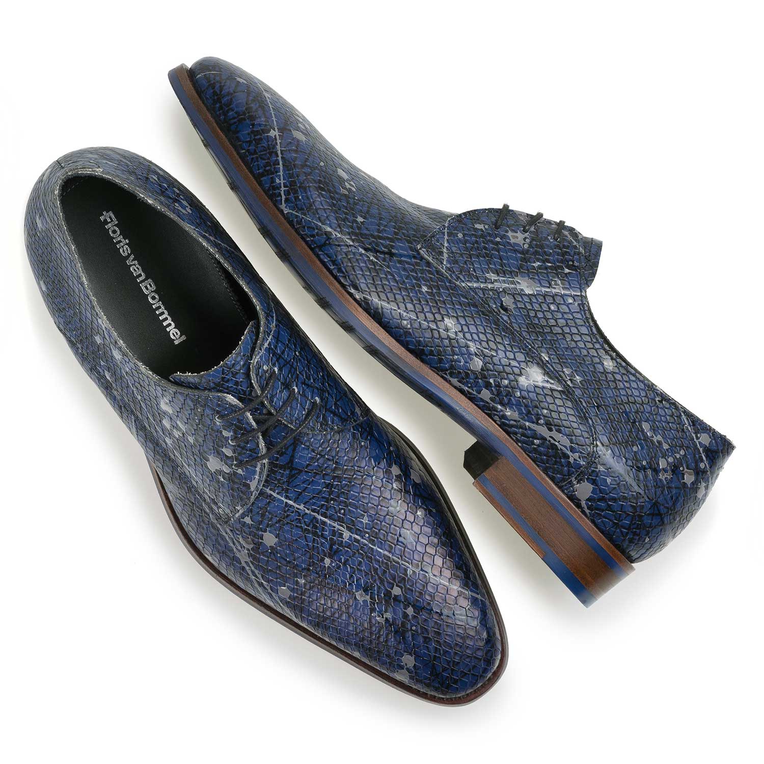 18091/01 - Blue printed calf leather lace shoe 18091/01 - Blue printed calf leather lace shoe