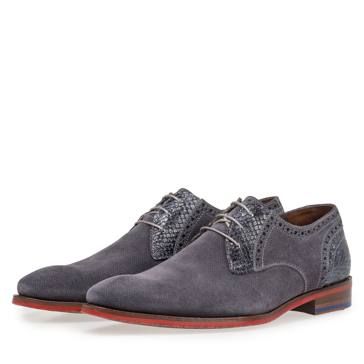 18107/01 - Dark grey suede leather lace shoe with print 18107/01 - Dark grey suede leather lace shoe with print