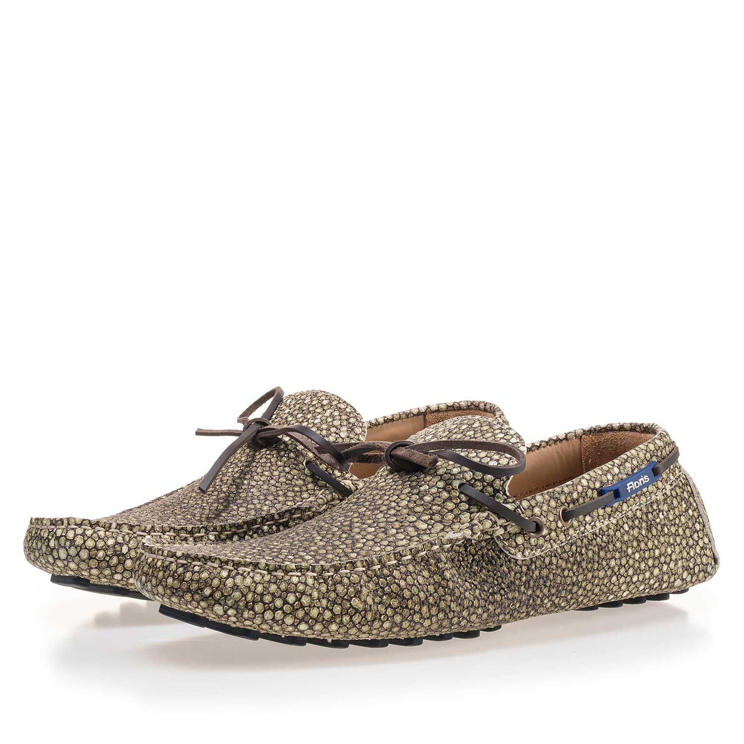 15027/15 - Green moccasin with rye pattern 15027/15 - Green moccasin with rye pattern