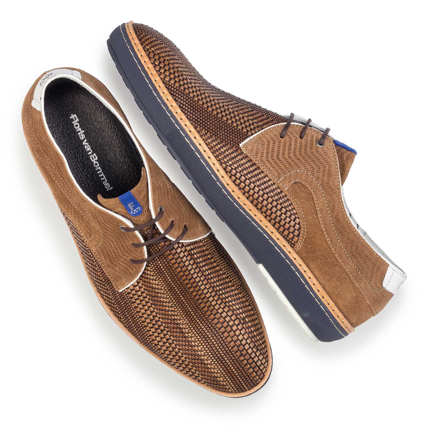 14027/02 - Cognac-coloured lace shoe made of braided leather 14027/02 - Cognac-coloured lace shoe made of braided leather