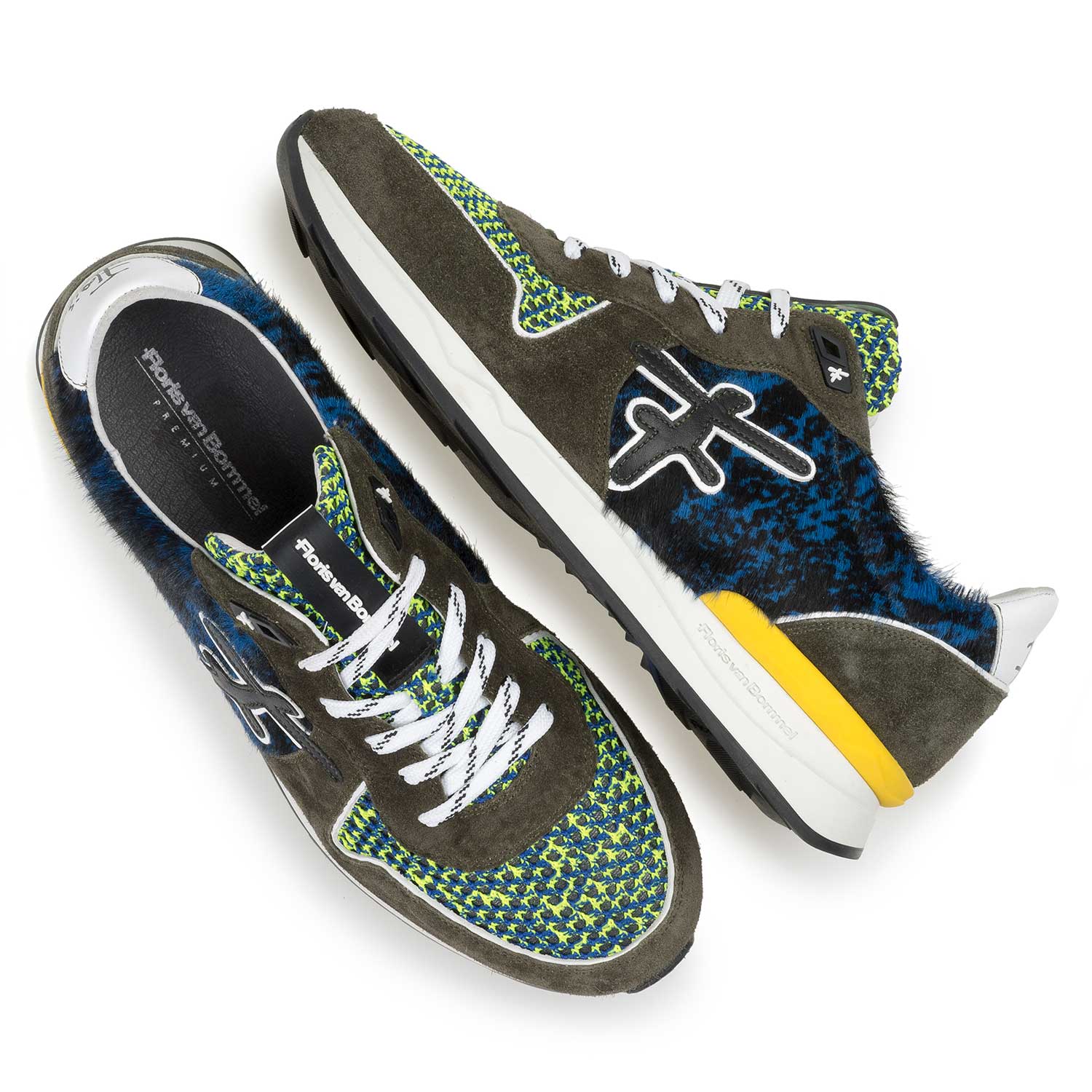 16241/02 - Green premium suede leather sneaker with color accents 16241/02 - Green premium suede leather sneaker with color accents