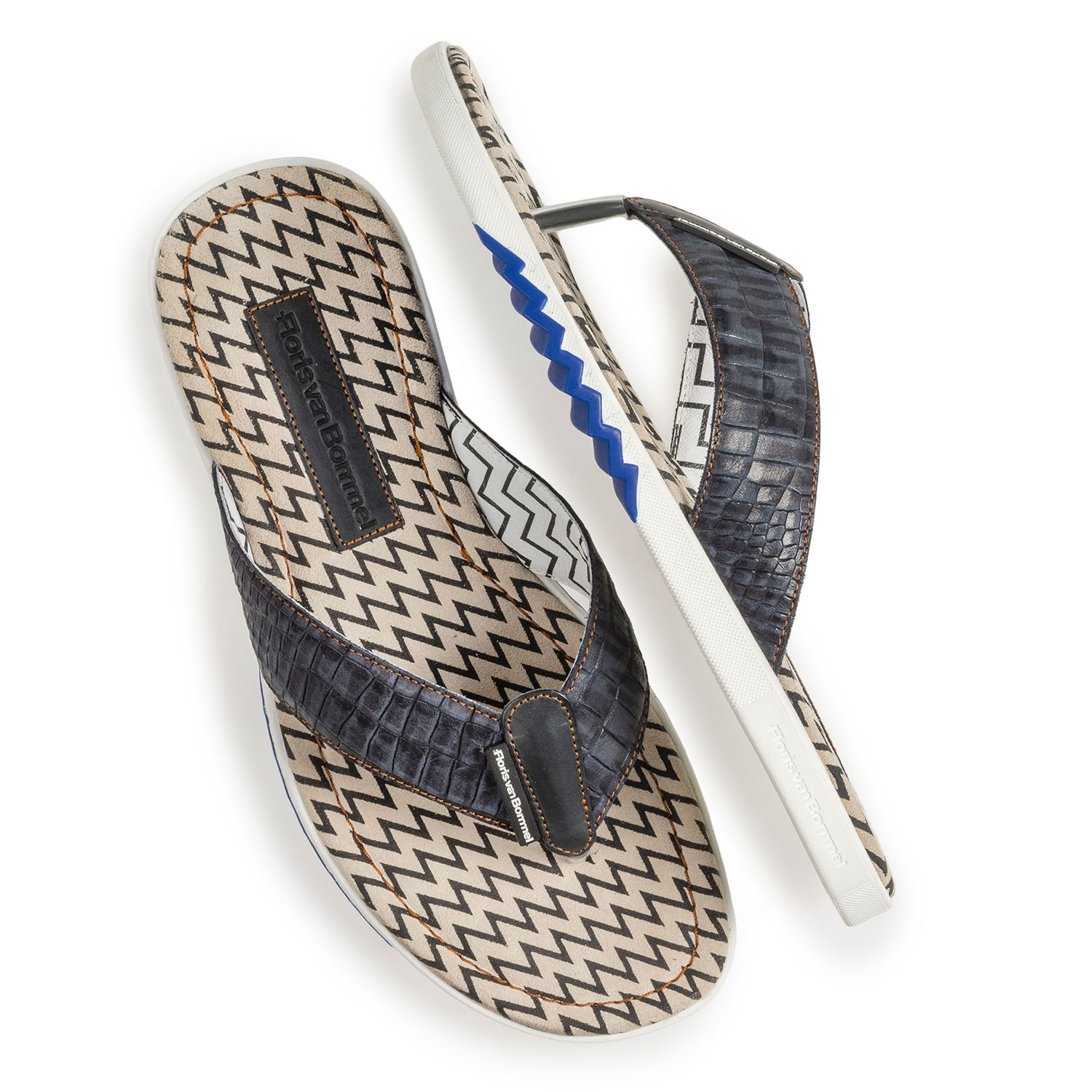 20201/16 - Dark blue thong slipper with croco print 20201/16 - Dark blue thong slipper with croco print