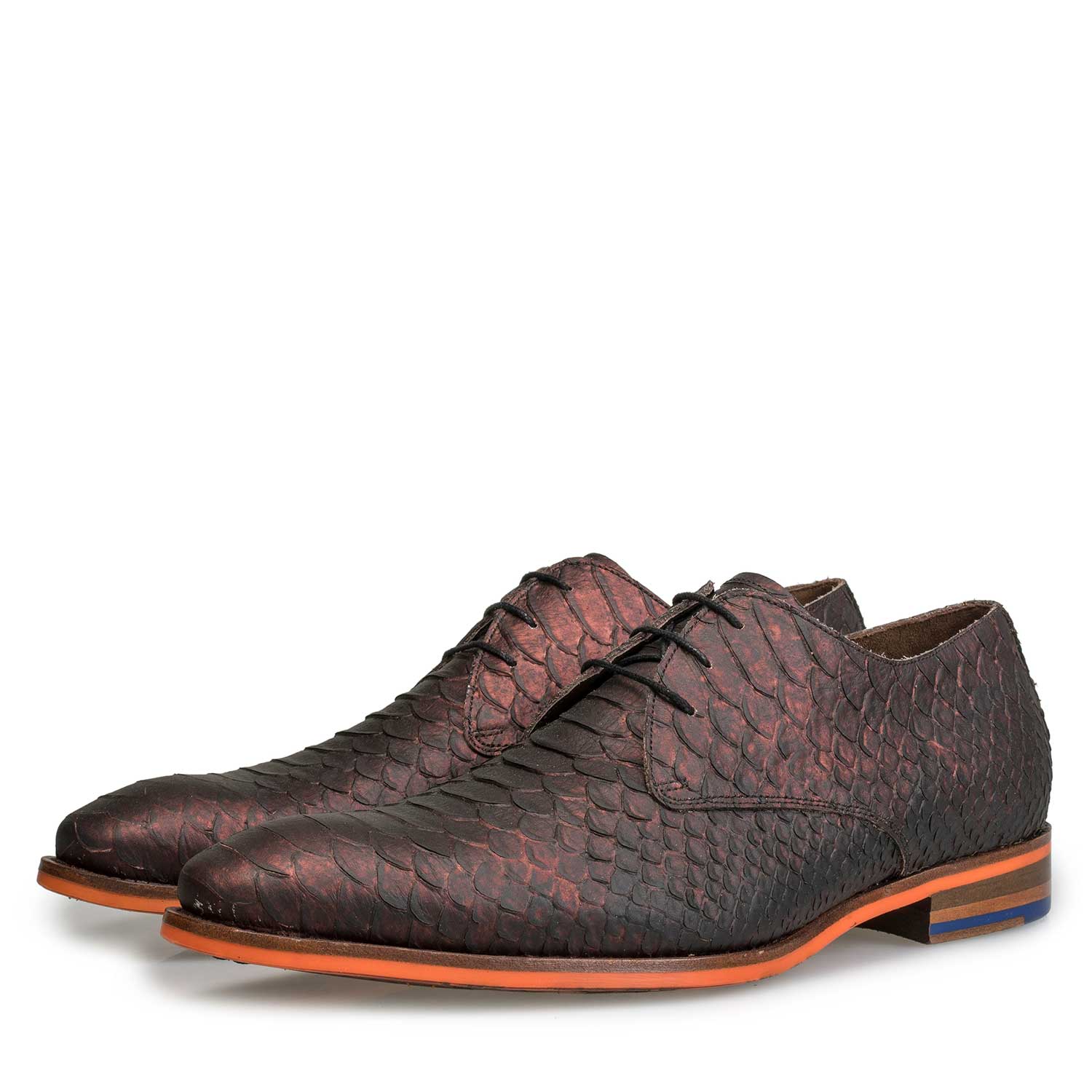 18077/01 - Leather lace shoe with snake print and orange outsole 18077/01 - Leather lace shoe with snake print and orange outsole