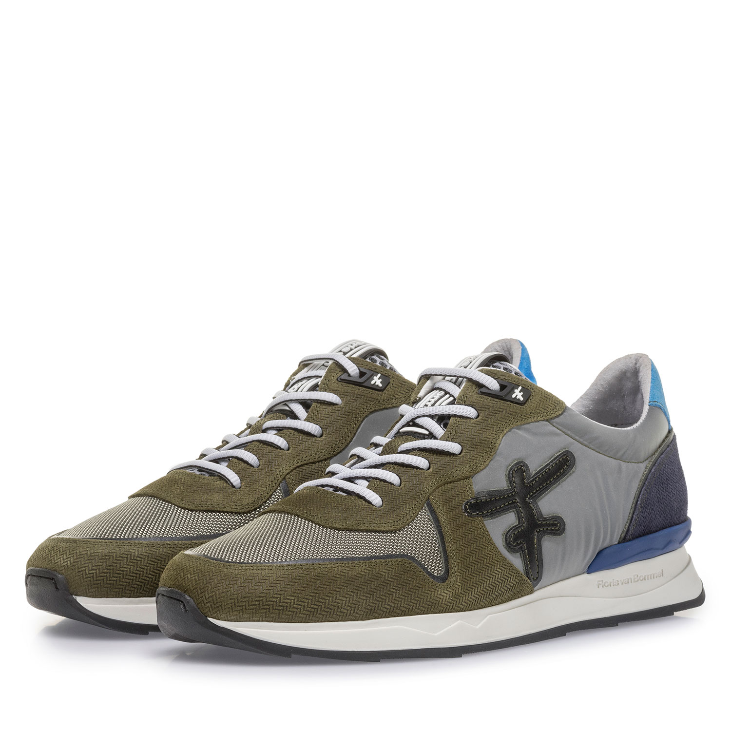 16346/04 - Olive green suede leather sneaker with print 16346/04 - Olive green suede leather sneaker with print