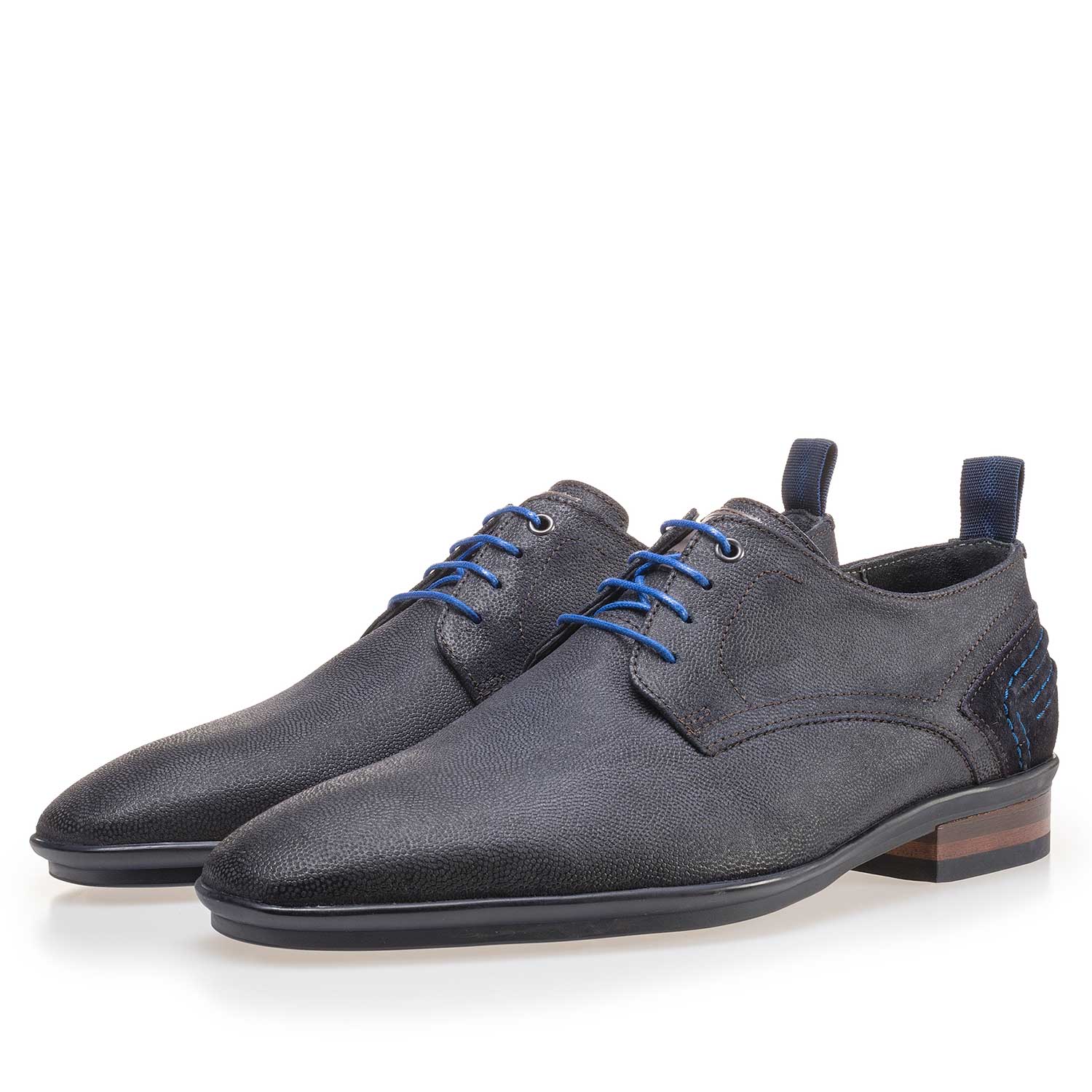 14007/01 - Dark blue patterned lace shoe made of suede leather 14007/01 - Dark blue patterned lace shoe made of suede leather