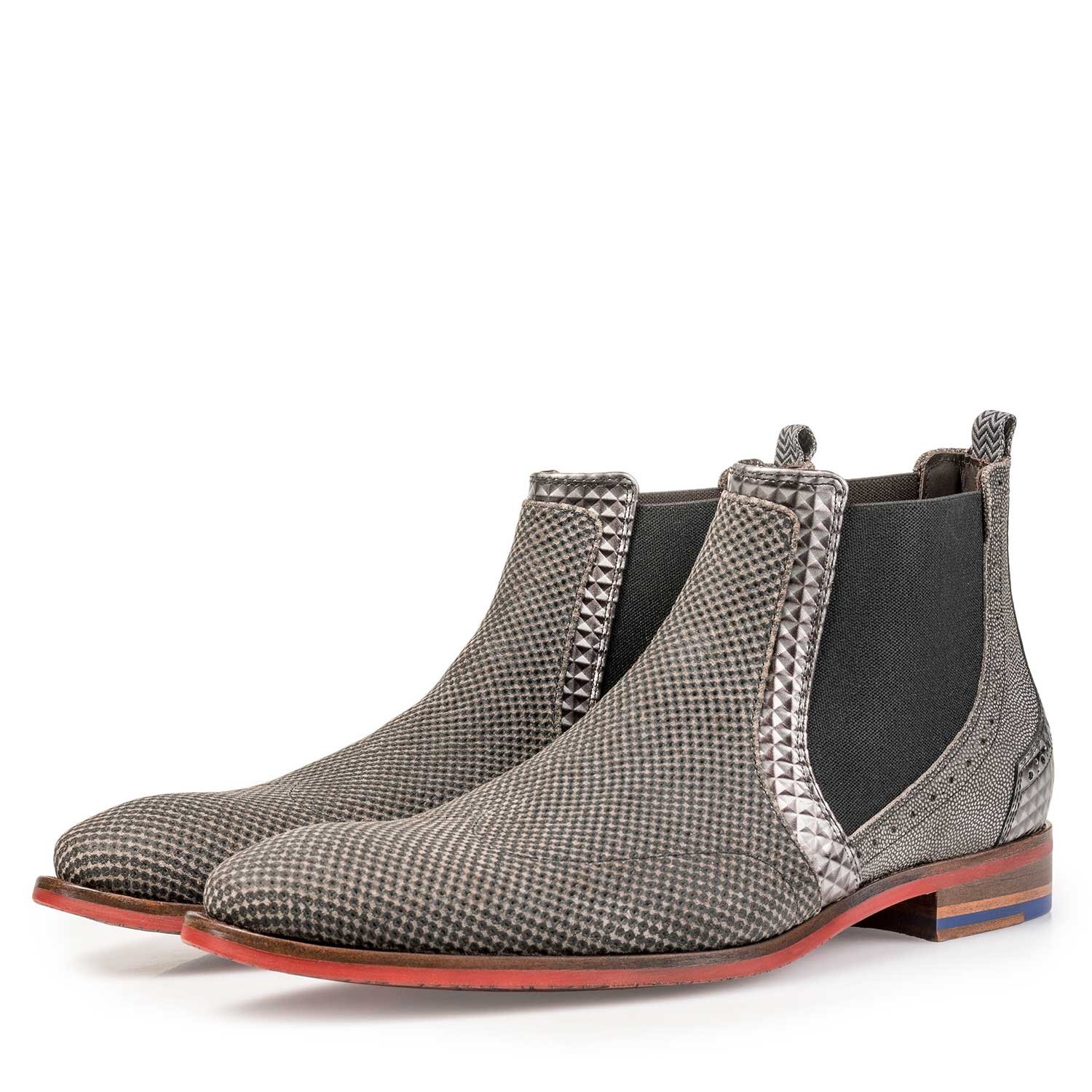 10455/07 - Taupe-coloured suede leather Chelsea boot with a mini print 10455/07 - Taupe-coloured suede leather Chelsea boot with a mini print