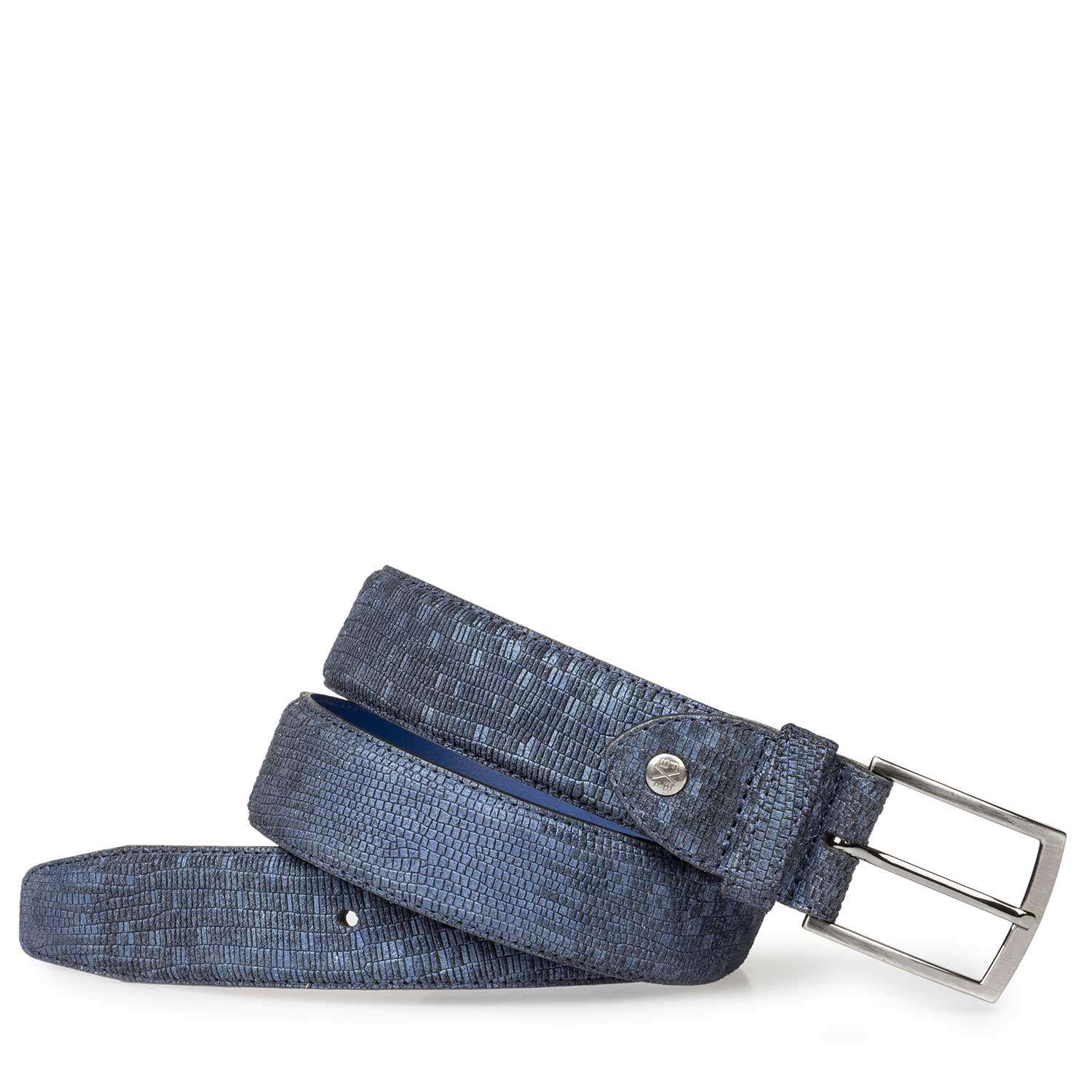 75190/15 - Blue suede leather belt with structural pattern 75190/15 - Blue suede leather belt with structural pattern
