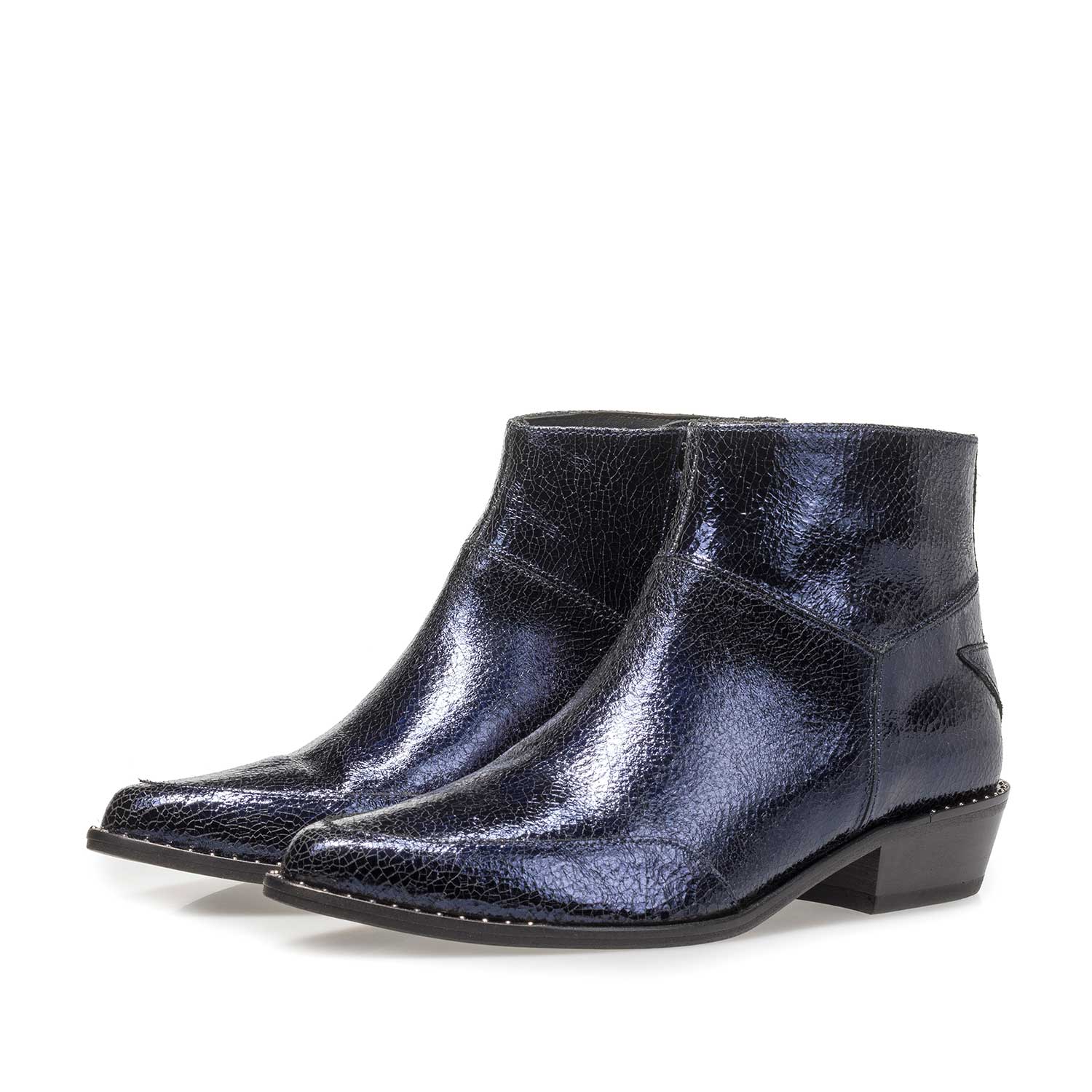 85625/02 - Dark blue leather ankle boots with metallic print 85625/02 - Dark blue leather ankle boots with metallic print