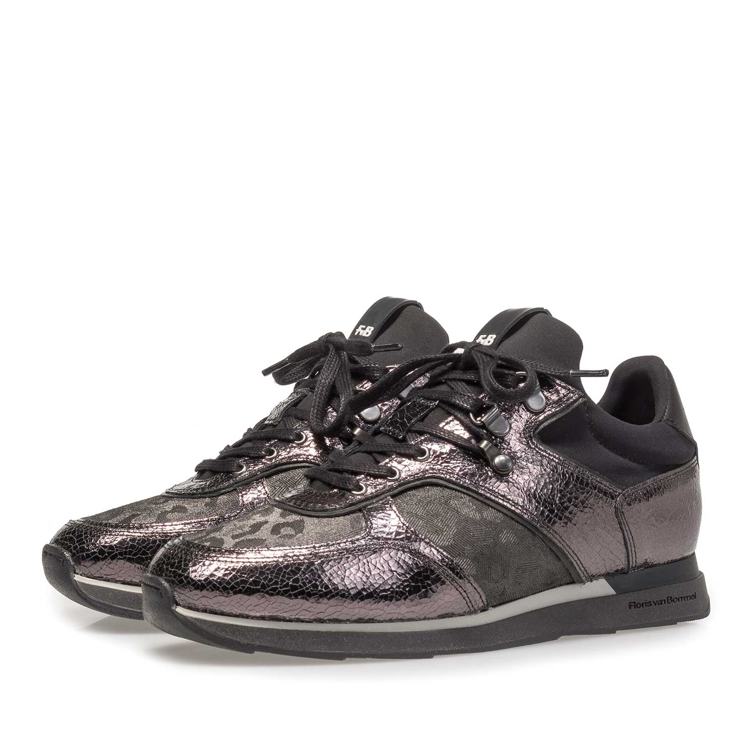 85278/03 - Dark grey leather sneaker with metallic print 85278/03 - Dark grey leather sneaker with metallic print