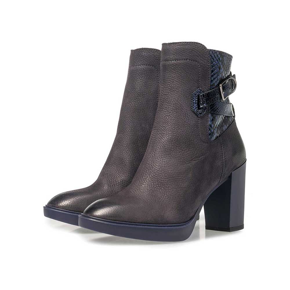 85627/01 - Dark blue nubuck leather ankle boots with snake print 85627/01 - Dark blue nubuck leather ankle boots with snake print