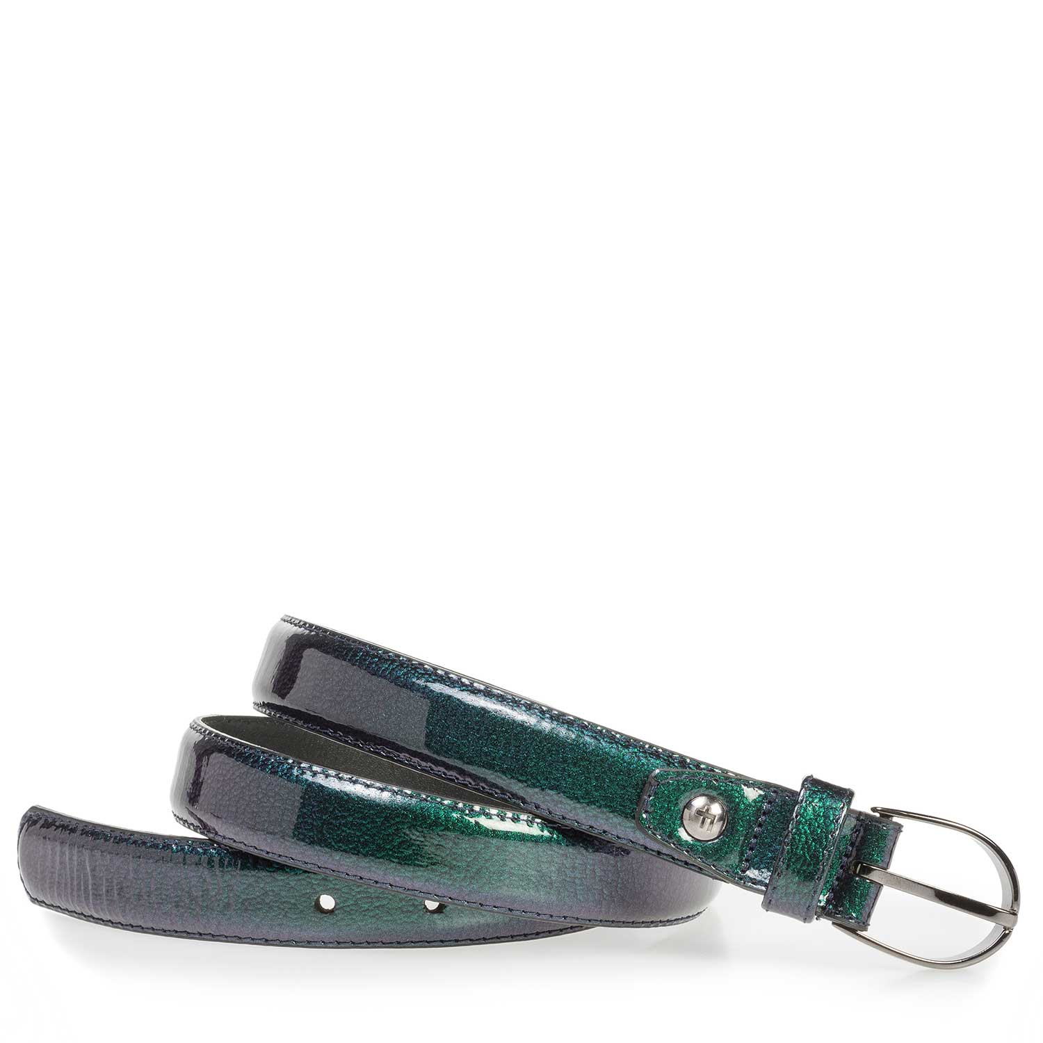 75813/45 - Green and blue leather belt with metallic print 75813/45 - Green and blue leather belt with metallic print